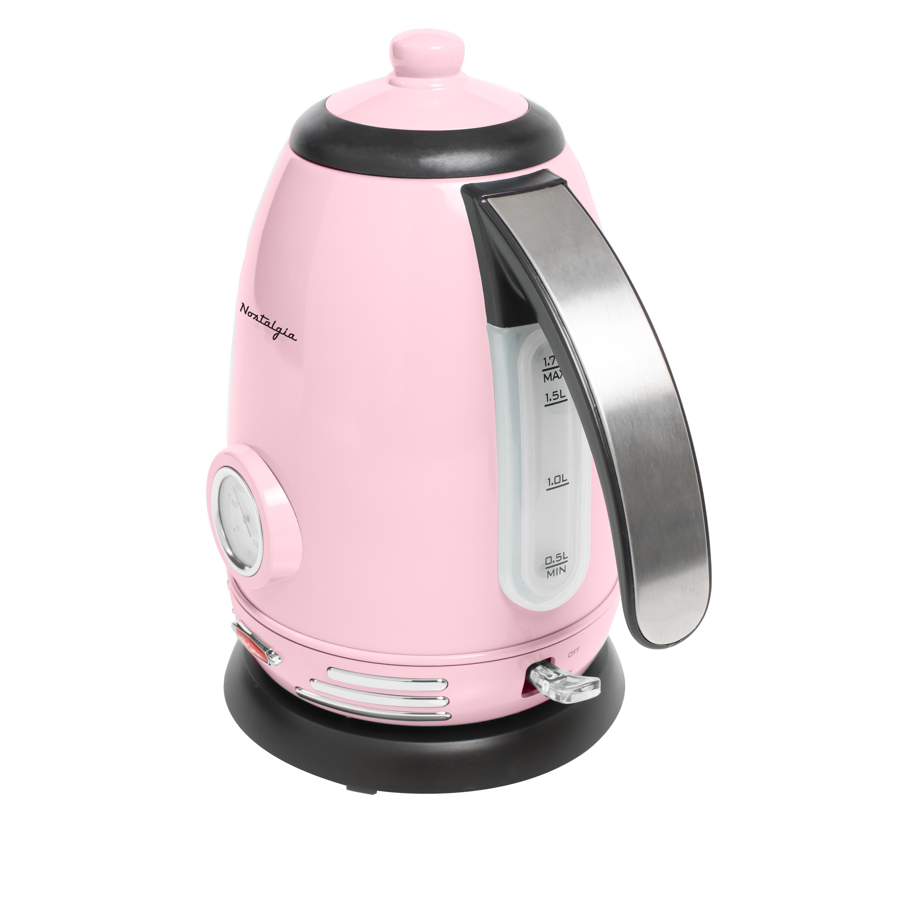 Nostalgia Retro 1.7-Liter Stainless Steel Electric Water Kettle with Strix Thermostat, Pink