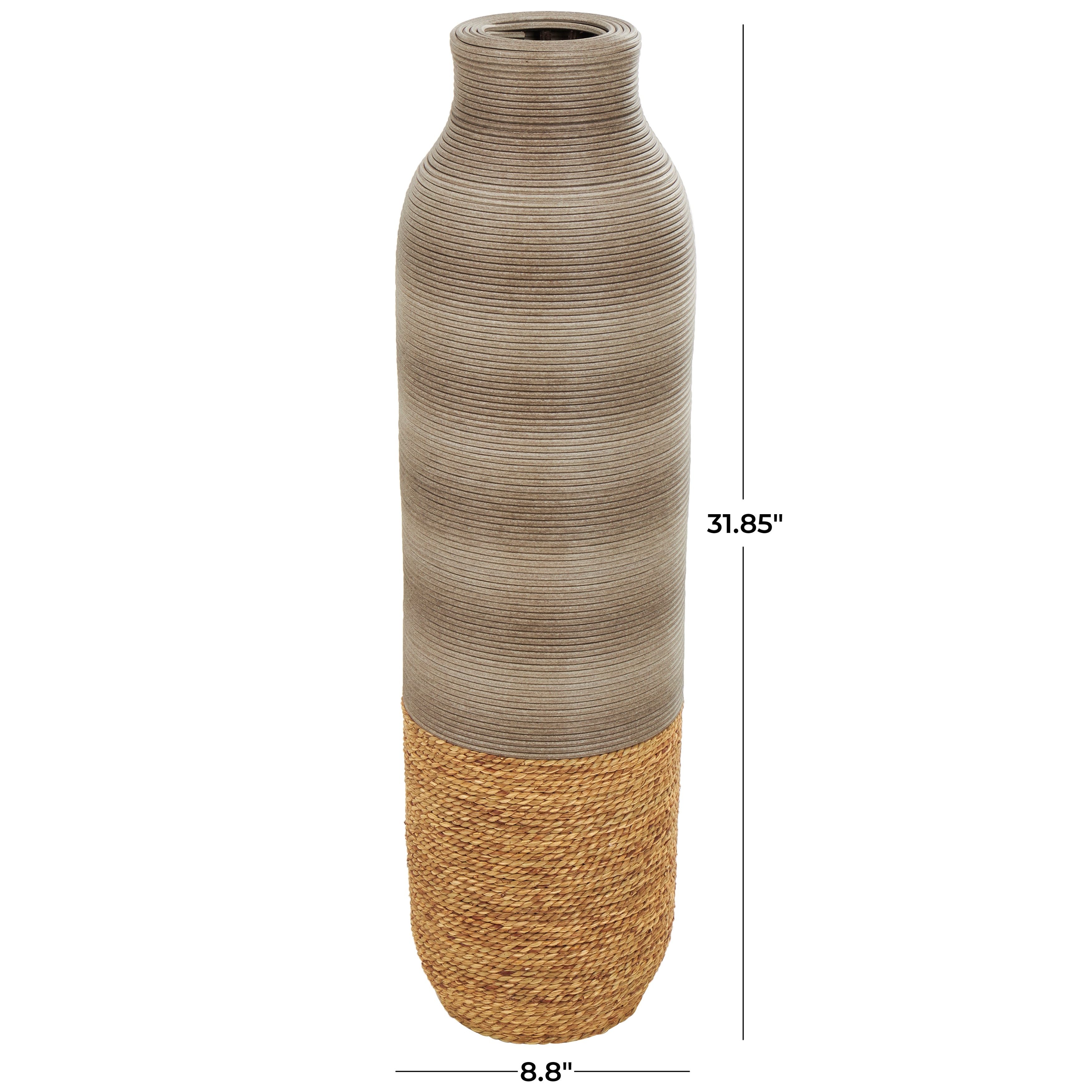 Brown Seagrass Handmade Ribbed Vase with Coiled Seagrass Base