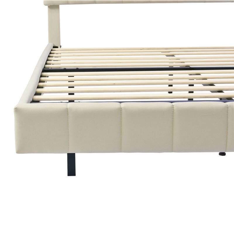 Modern Queen Floating Upholstered Bed Frame with LED Lights and USB Charging, Tufted Plattform Bed, No Box Spring Needed
