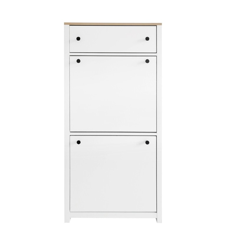 Entryway Shoe Cabinet with Drawer-2 Tiers Shoe Rack-Up to 12 Pairs,White