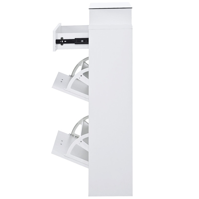 Entryway Shoe Cabinet with Tempered Glass Top-2 Tiers Shoe Rack,White