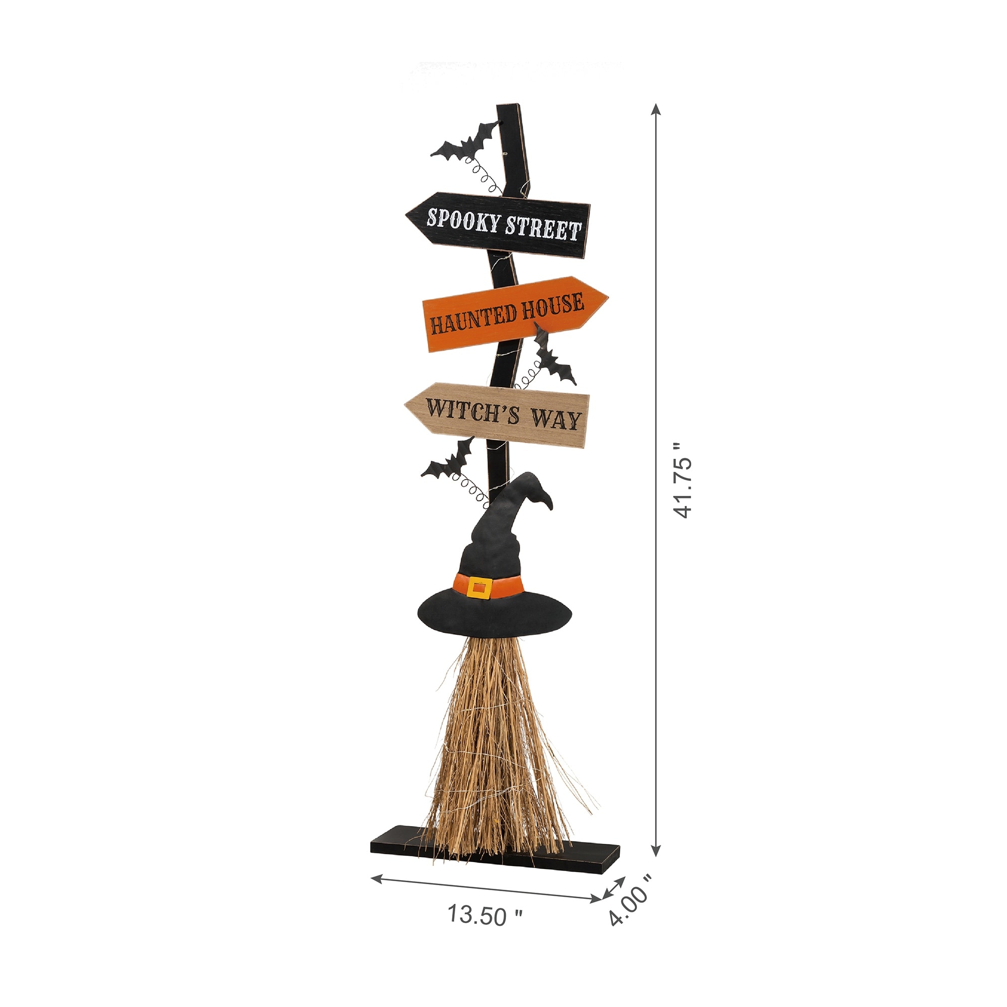 Outdoor 42"H Halloween Wooden Witch's Broom Standing Porch Decor by Glitzhome