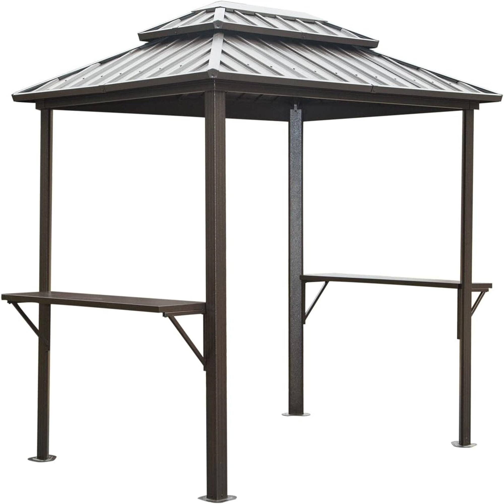 8'×6' Outdoor Metal Fram Aluminum BBQ Gazebo with Shelves Serving Tables - Grey