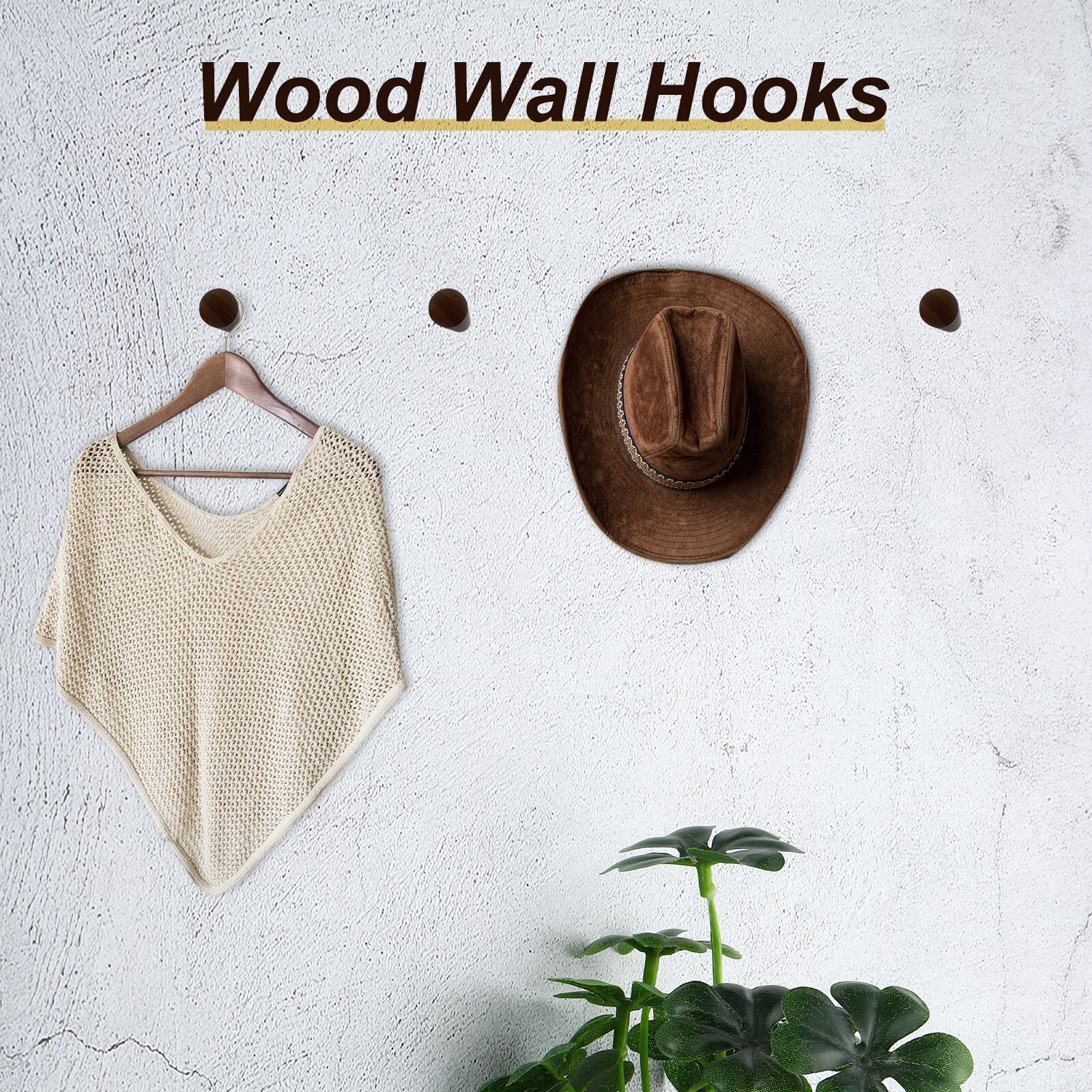 Wood Wall Hooks, 3 Set Wooden Wall Hooks Wood Hooks Coat Hooks, Walnut