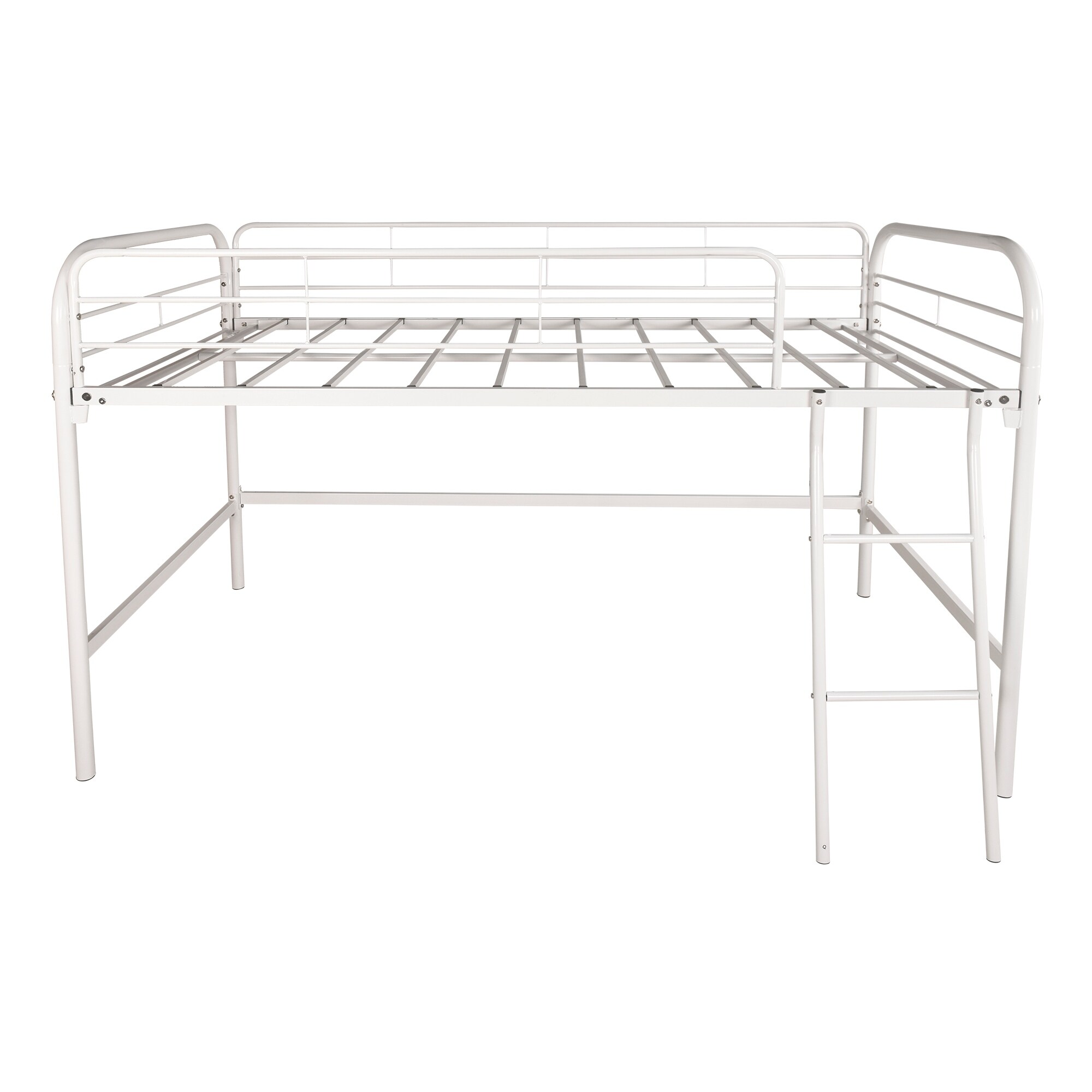 Twin Size Metal Low Loft Bed with Sturdy Steel Frame, No Box Spring Needed, with Ladders and Safety Barriers