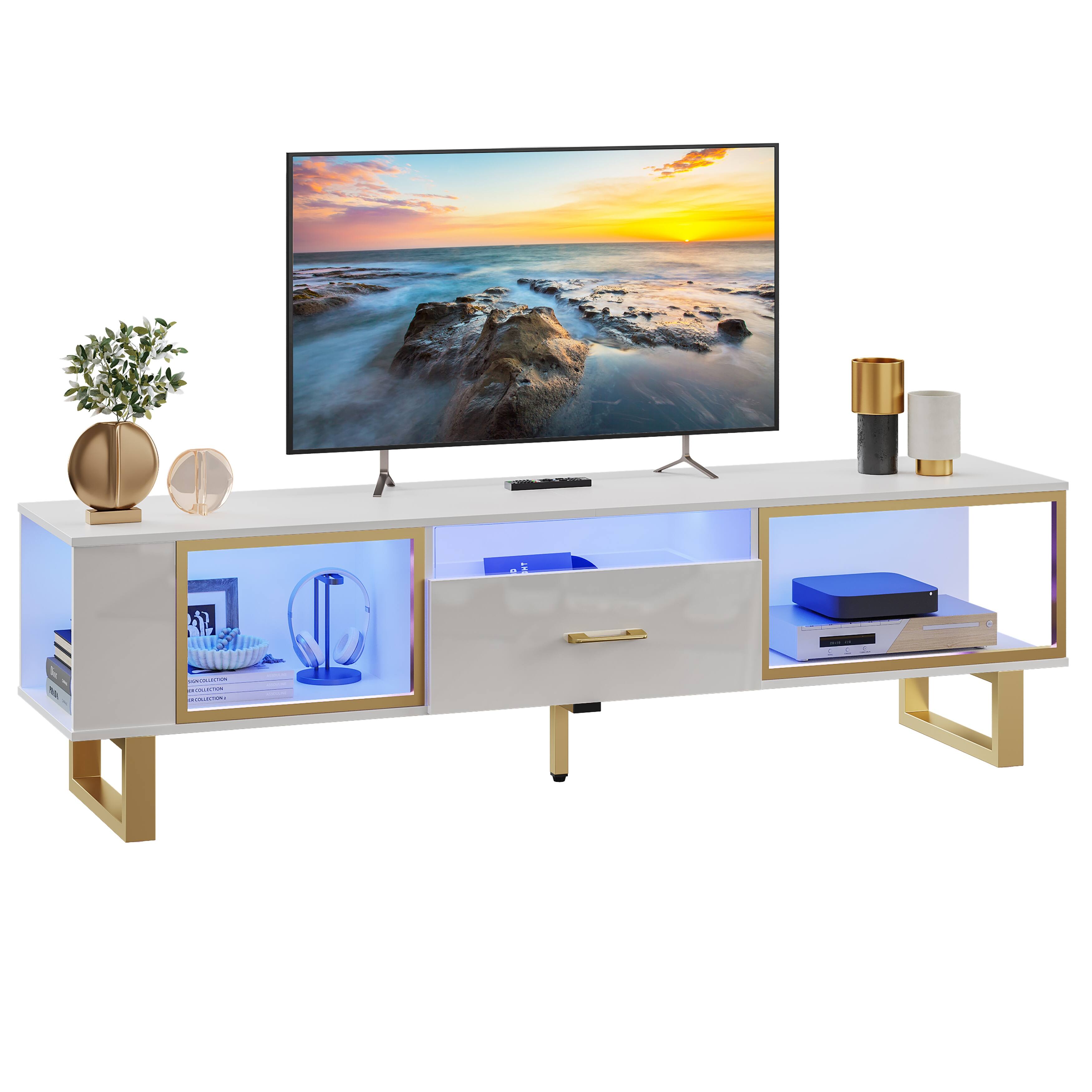 70" TV Stand Modern Media Console Entertainment Center with LED Lights & Drawer