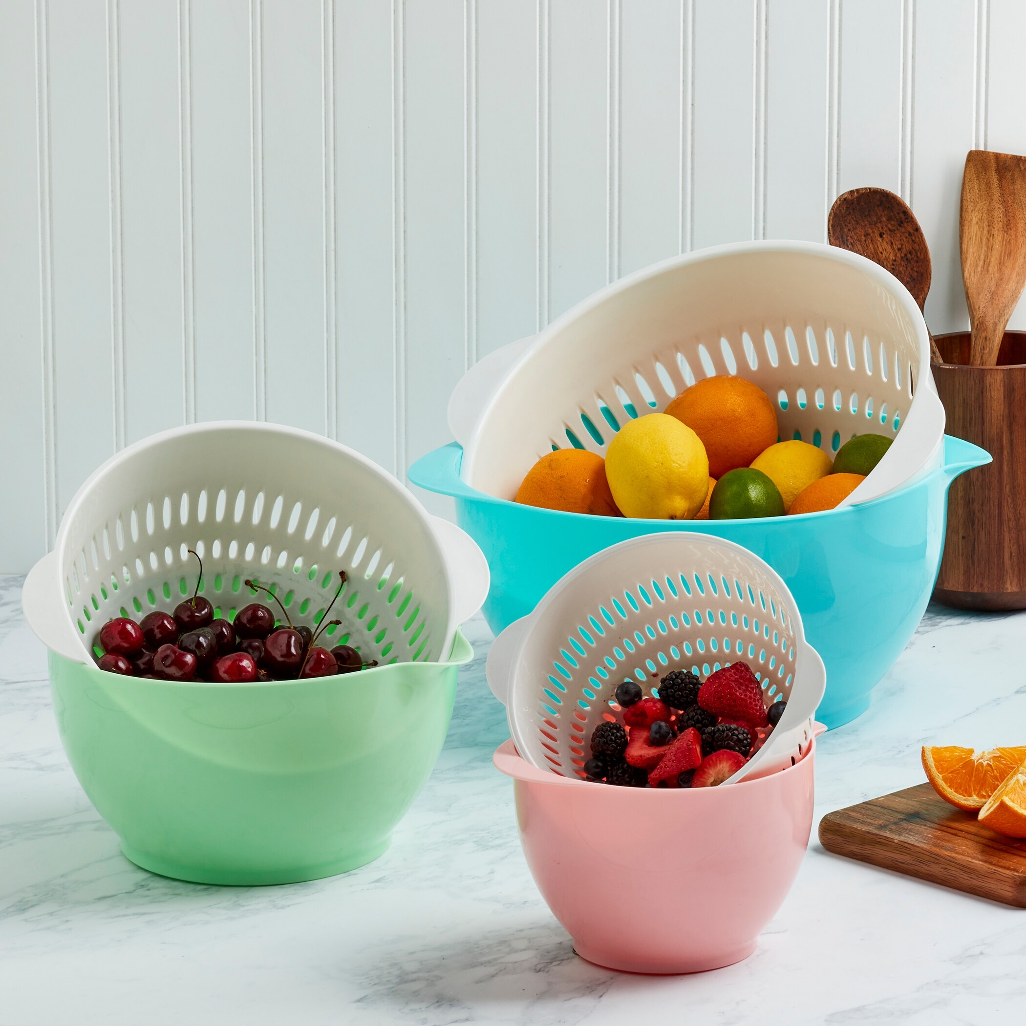 6 Piece Mixing Bowls with Colanders Set, Assorted Colors