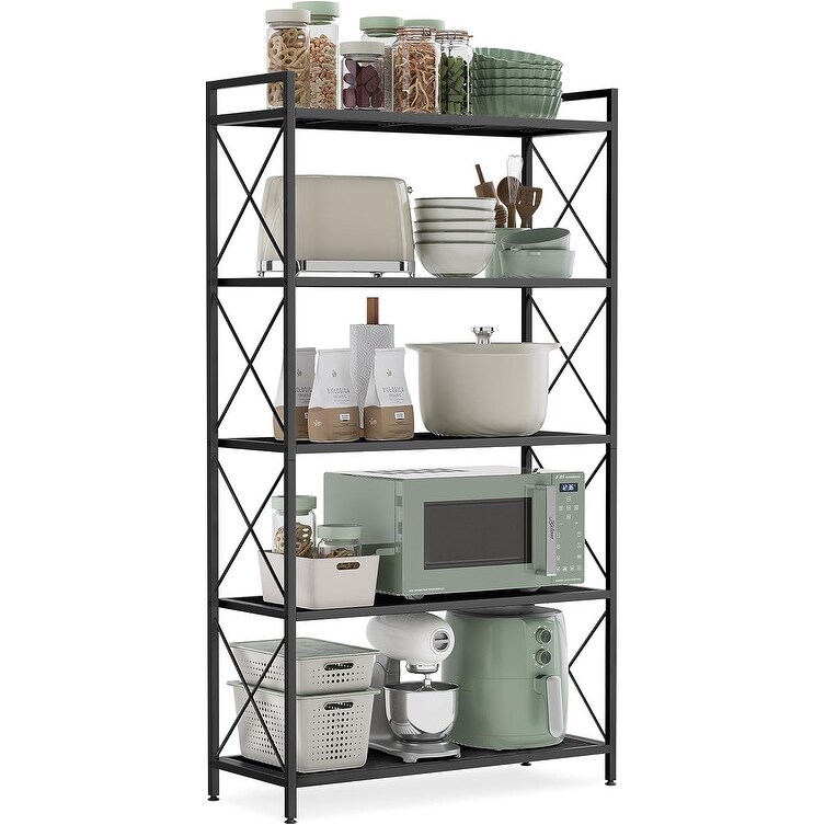 5-Tier Metal Storage Rack with Wheels, Mesh Shelving Unit with X Side Frames - 31.5" x 12.6" x 57.3"