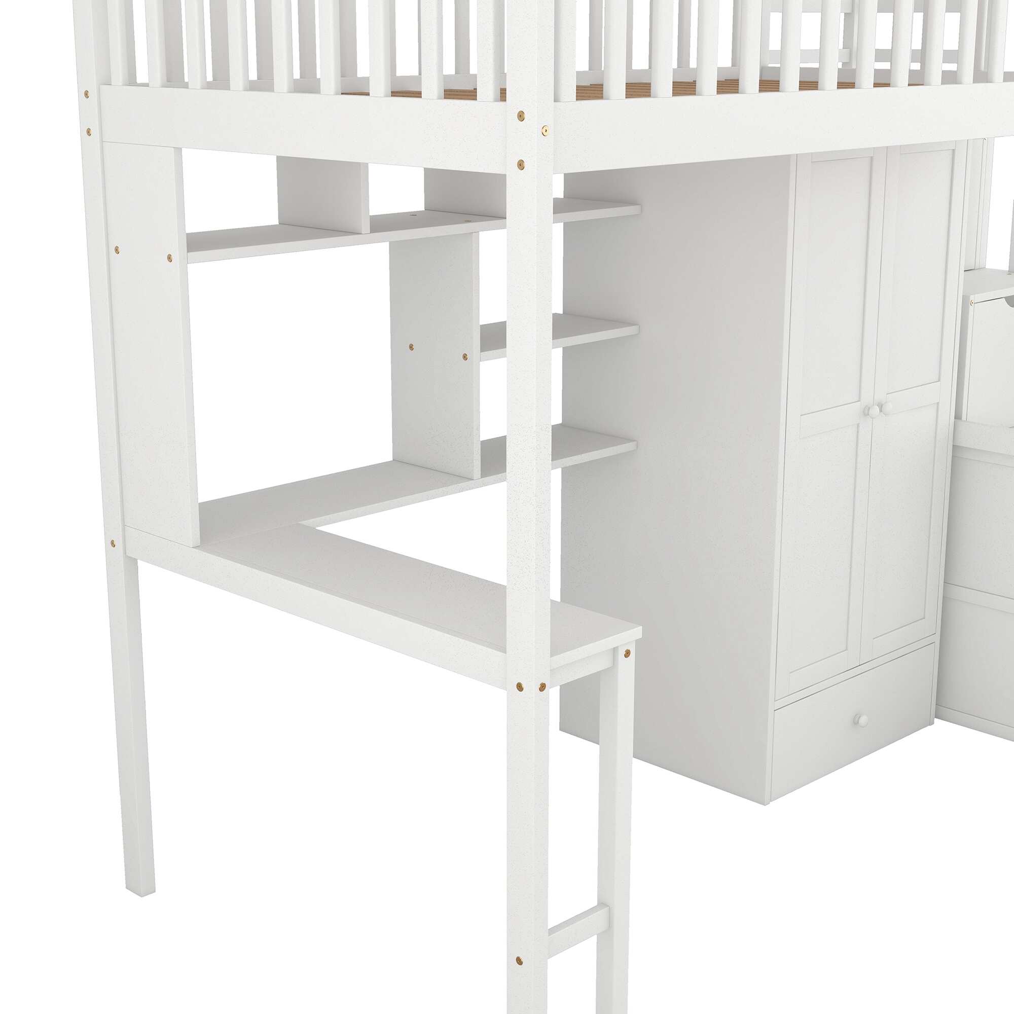 Twin Size Multifunctional Loft Bed with Stairs Storage, Built-in Desk, Wardrobe, Drawers and Bookshelf - Gray