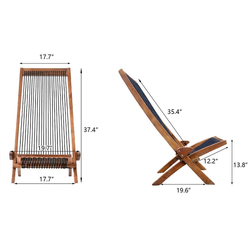 Ergonomic Adirondack Chair for Outdoor Patio Garden Furniture, Tall Slanted Cotton Rope Back Design, Folding Wooden Chair