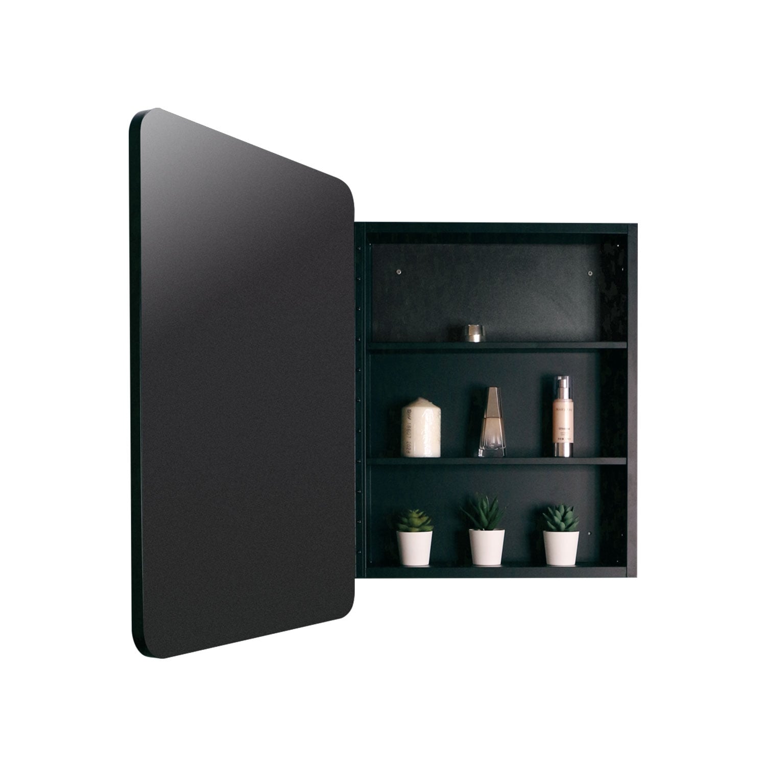 Black Metal Framed Wall mount or Recessed Bathroom Medicine Cabinet with Mirror