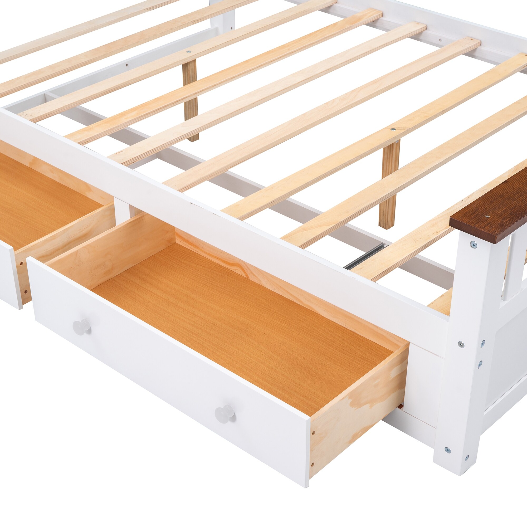 Full Classic Design Platform Bed with 2 Drawers & Wooden Slat Support, Space Saving Wood Bed Frame with Headboard & Footboard