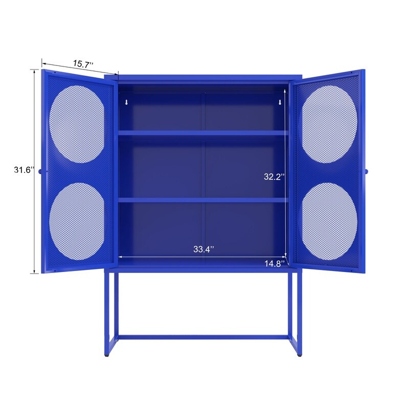 Blue Metal Storage Cabinet with 2 Circle Mesh Doors
