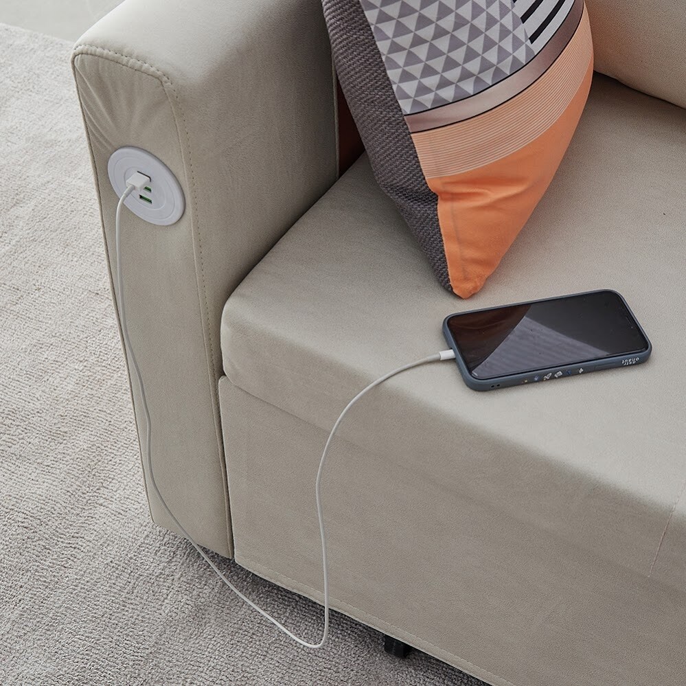 Extendable Sofa Bed, Beige, USB Charging