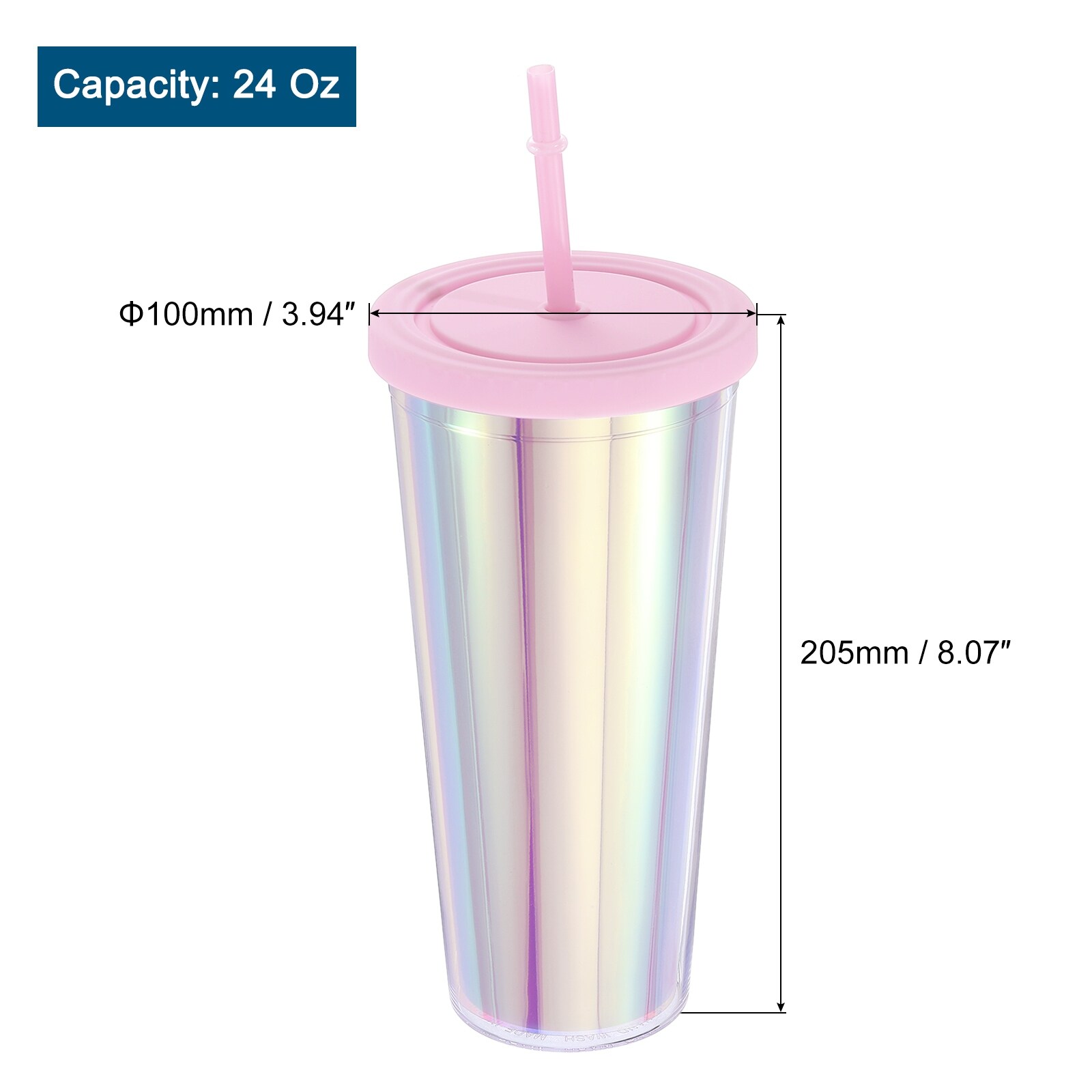 Acrylic Tumbler with Lid and Straw, 24 Oz Insulated Double Wall Cups