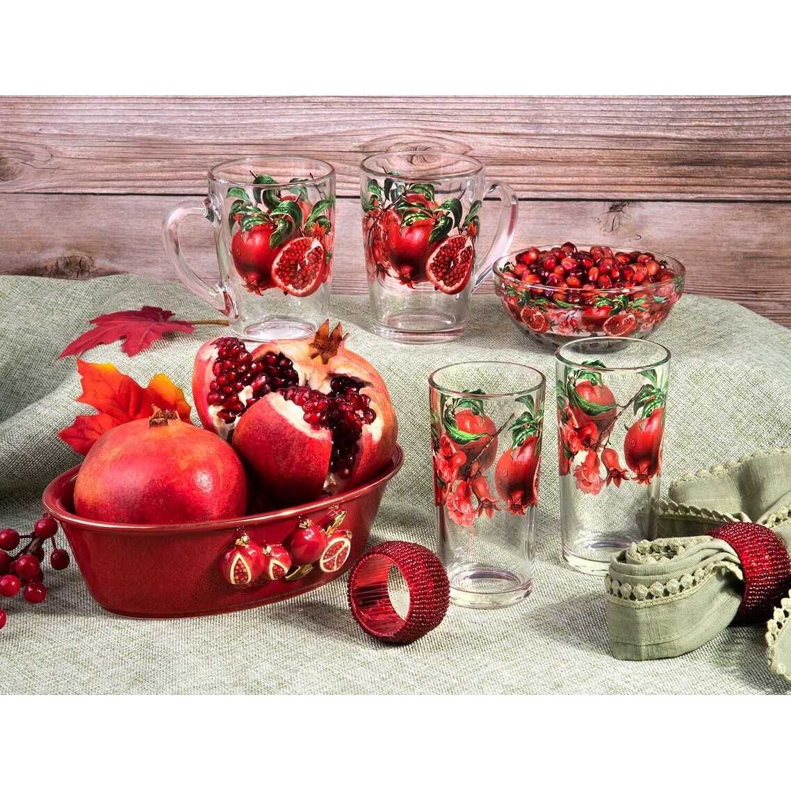 STP Goods Pomegranate Coffee Tea Glass Mugs Set of 2