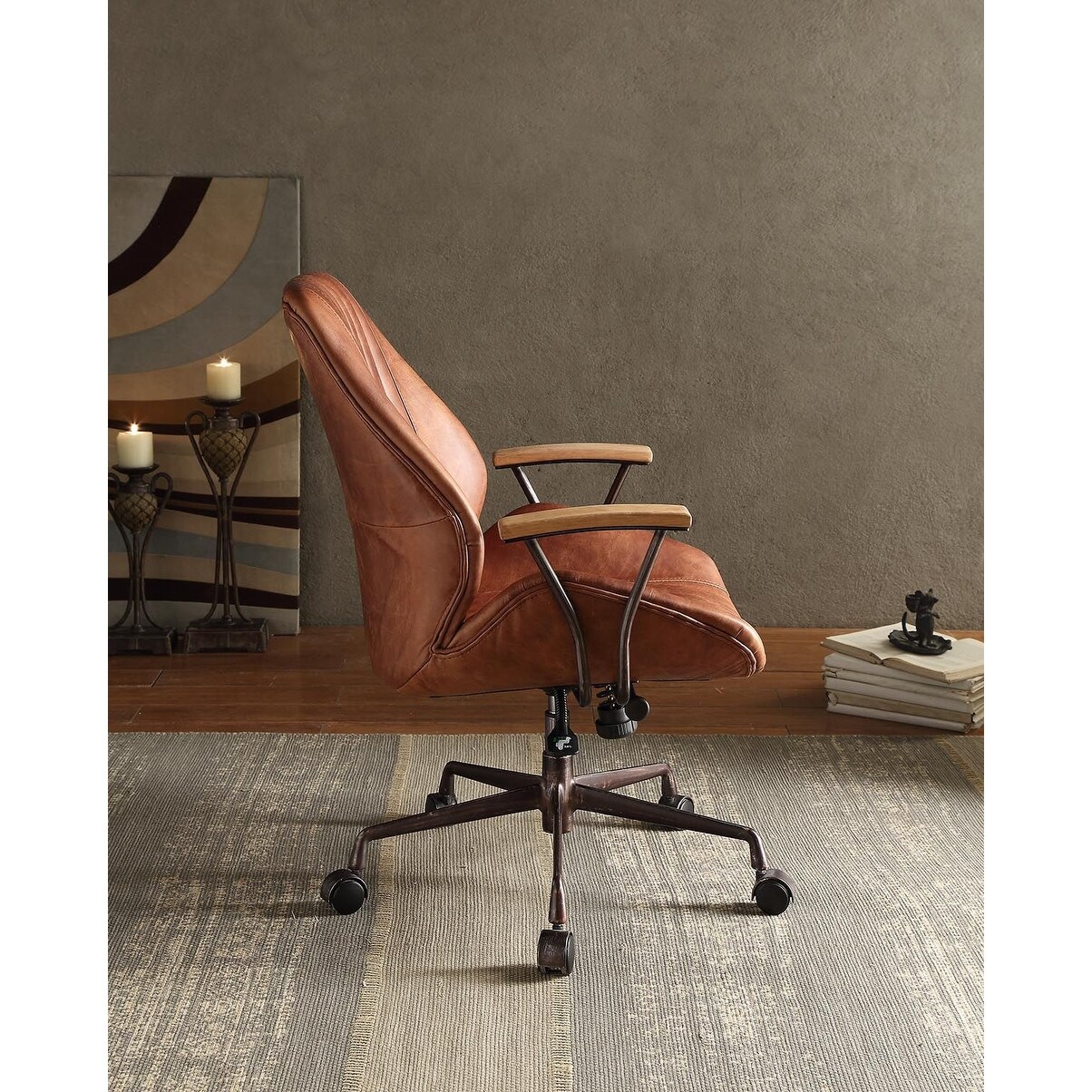 Industrial Swivel Office Chair in Leather with Adjustable Height