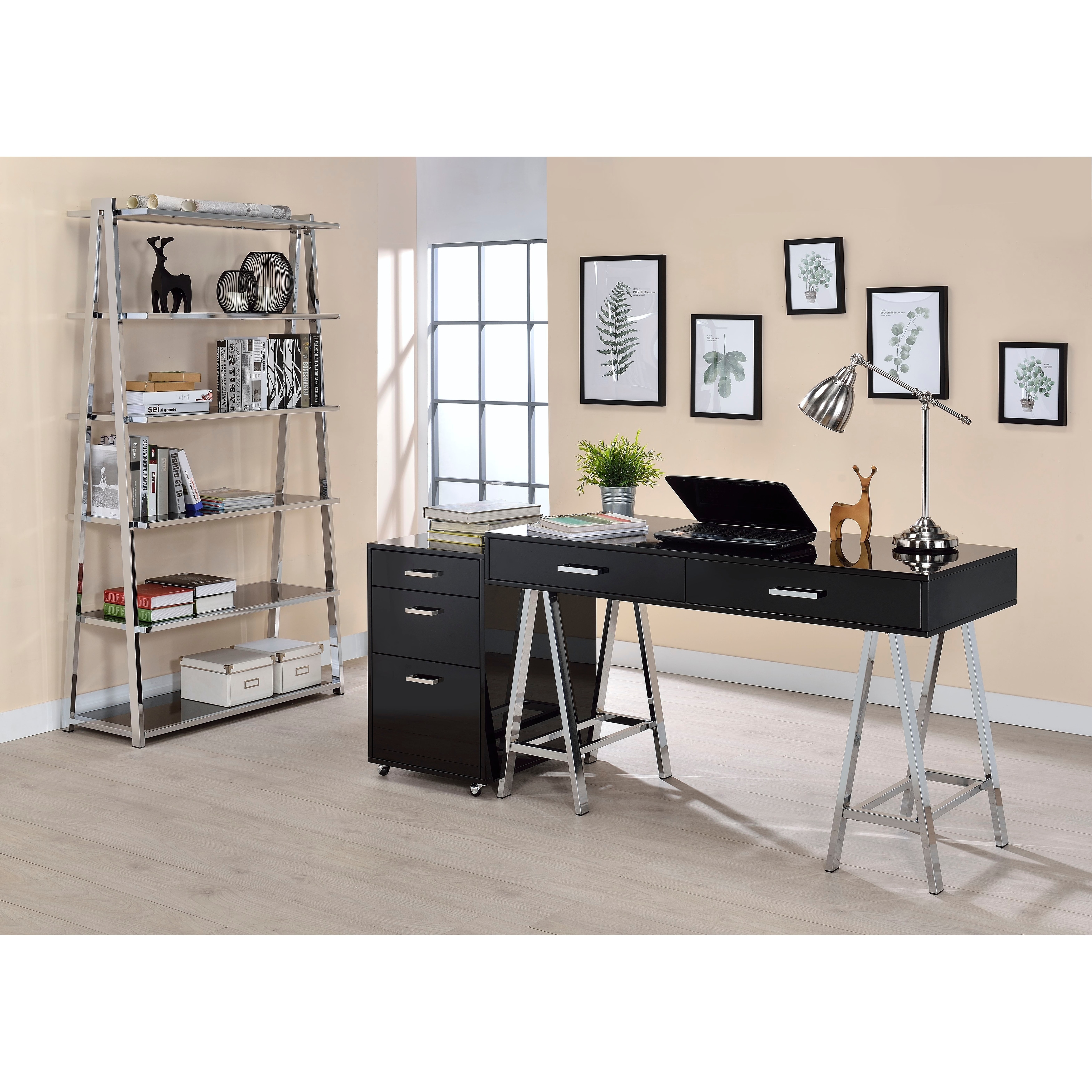 Black Wooden Filing Cabinet with Three Drawers and Wheels - Home and Office Organization