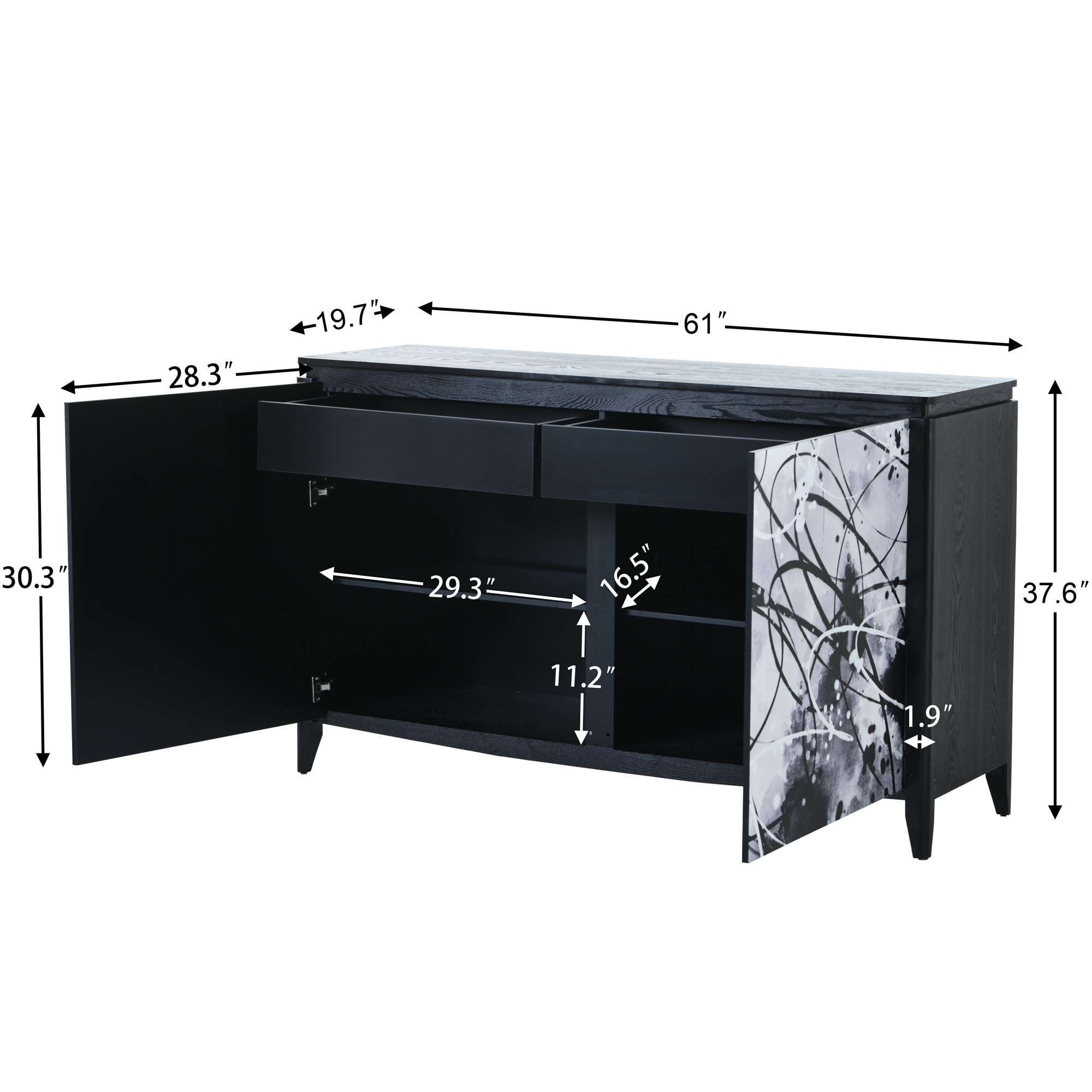 Sideboard with 2 Decorative Doors & Superb Spray Painting, Entryway Table with 2 Drawers & 4 shelves for Living room, Entryway