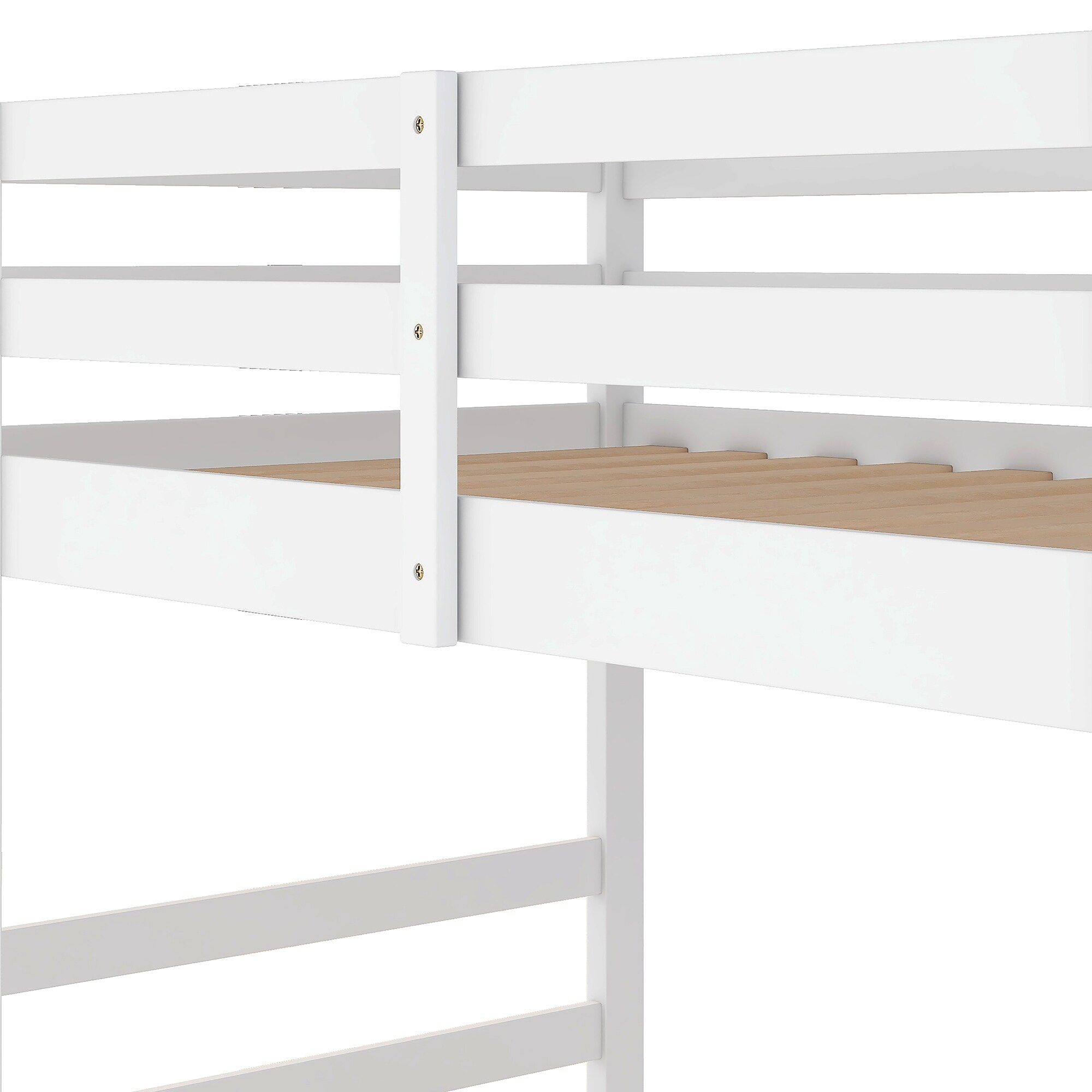 Wooden Floor Bunk Bed with Ladder & Safety Guard Rails for Kids Teens