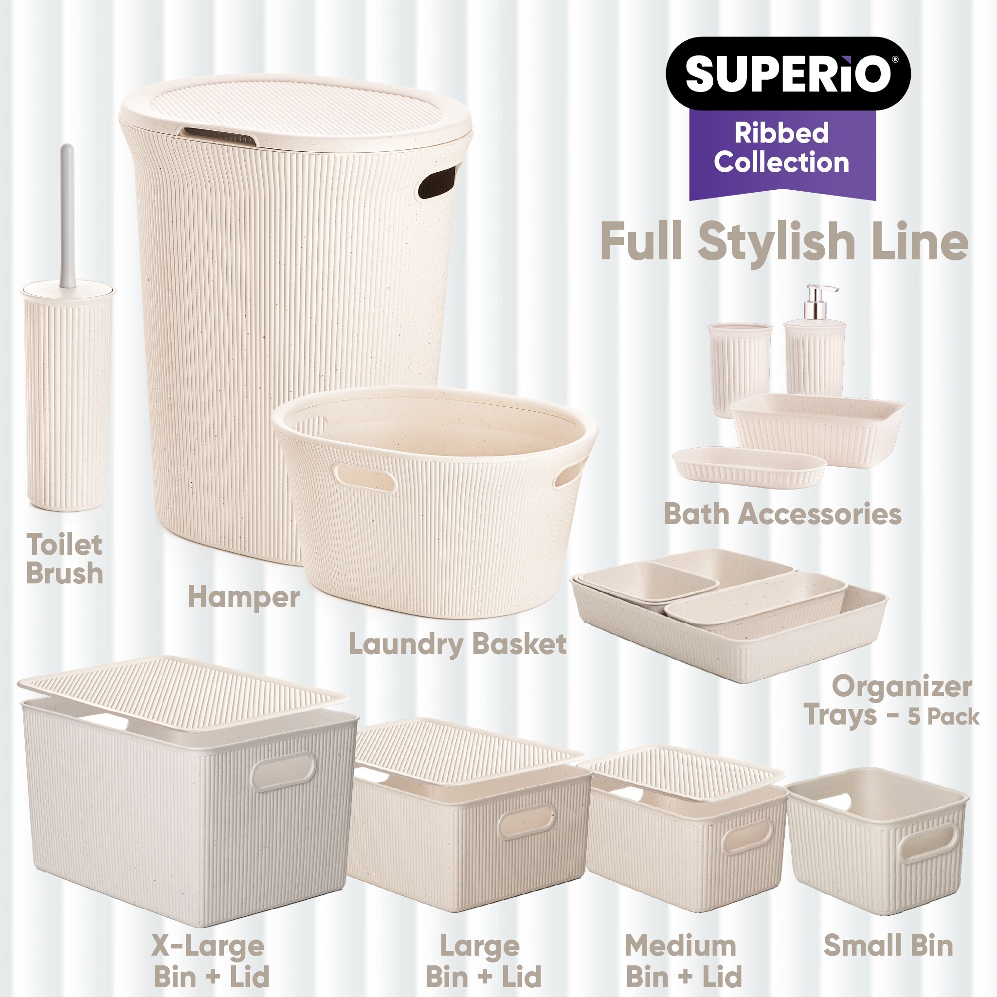 Superio Ribbed Bathroom Accessory Set, 4 pack - 6.26"W x 6.54"D x 4.41"H