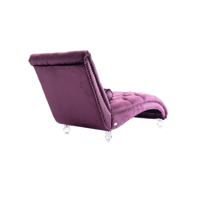 Velvet Chaise Lounge Chair with Toss Pillow,Tufted Button Lounge Chair with Acrylic Legs,Purple