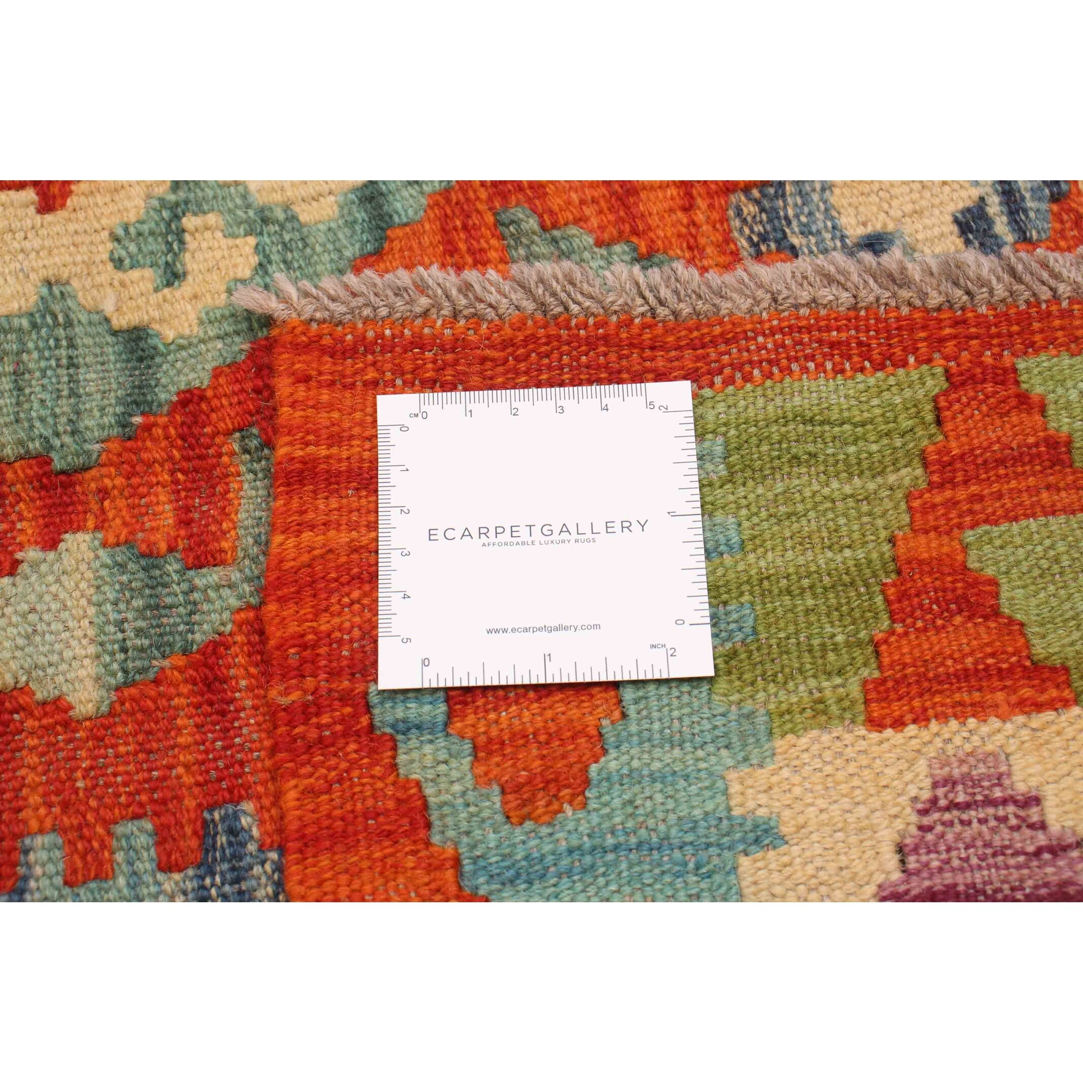 ECARPETGALLERY Flat-Weave Bold and Colorful Red Wool Kilim - 5'0 x 6'6