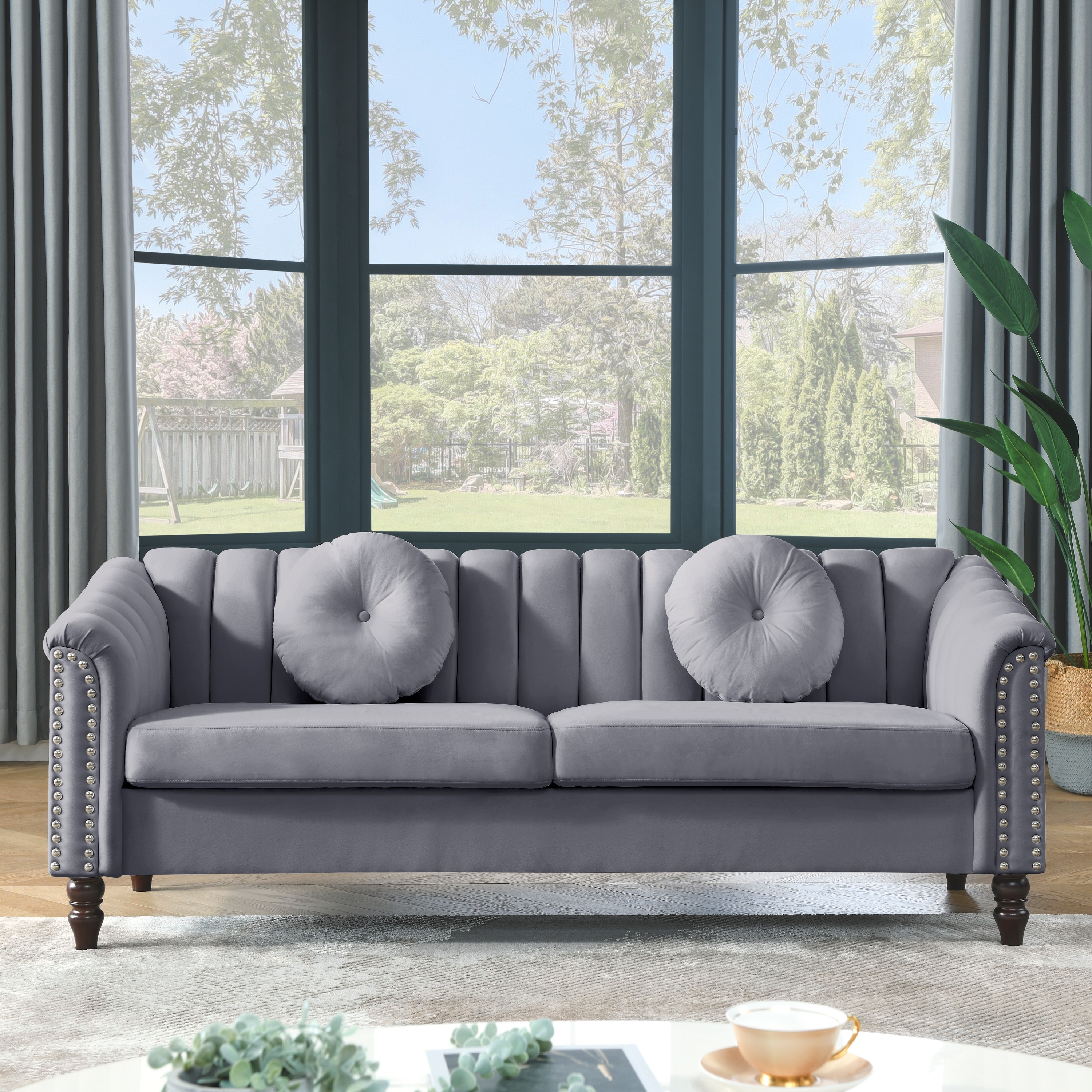 Fabric Loveseat Sofa with Solid Wood Frame and Metal Legs Couch Sofa with 2 Pillows for Apartment Living Room Lounge