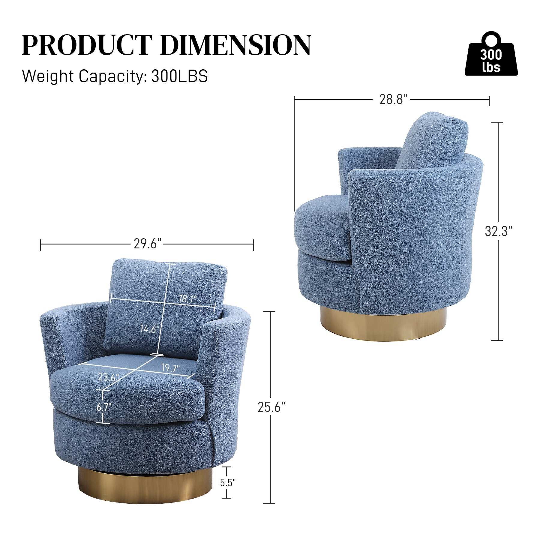 Teddy Fabric Upholstery Swivel Barrel Chair with 360 Degree Round Metal Base
