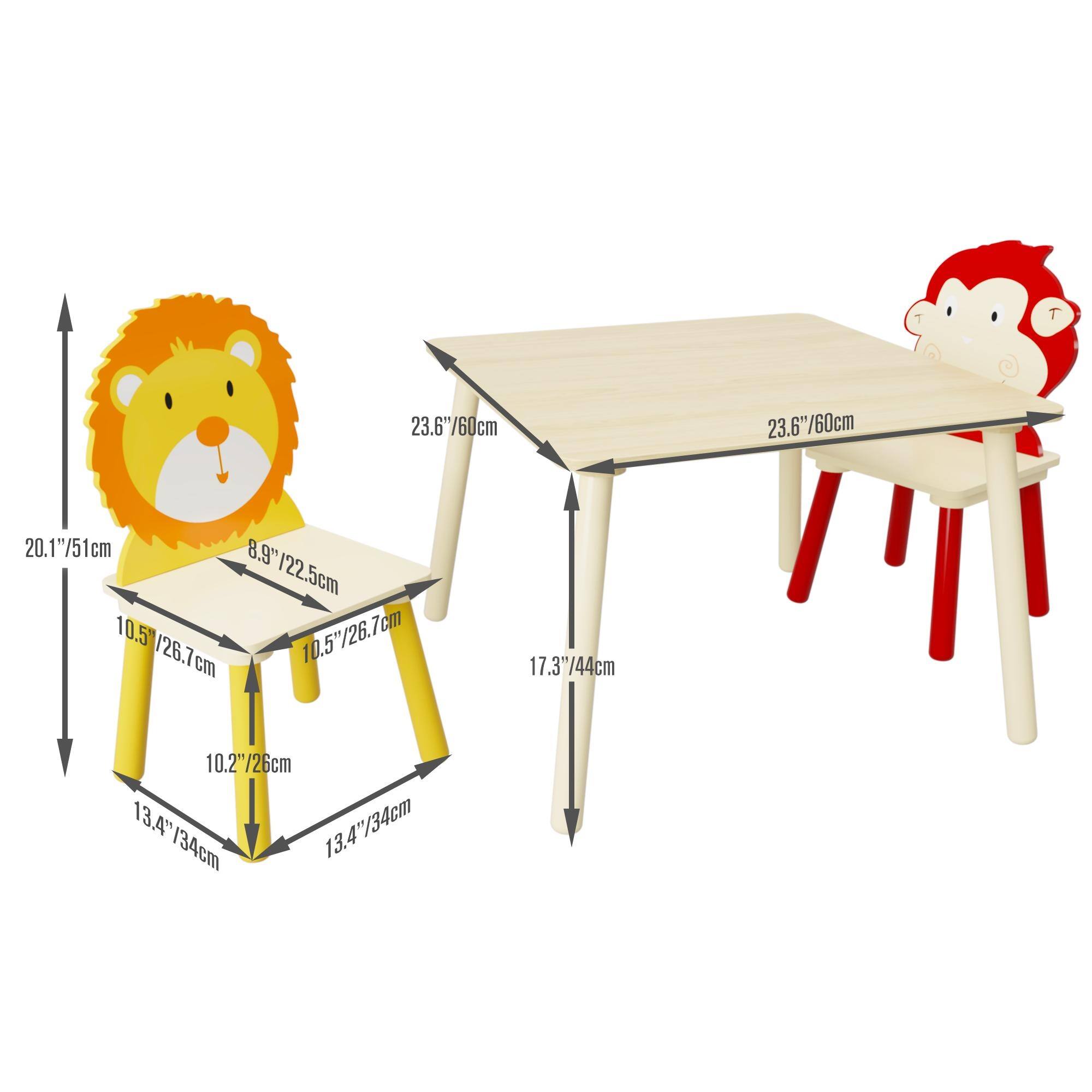 Wooden Kids Activity Play Table Set, 1 Kids Table and 2 Chairs,Set of 3