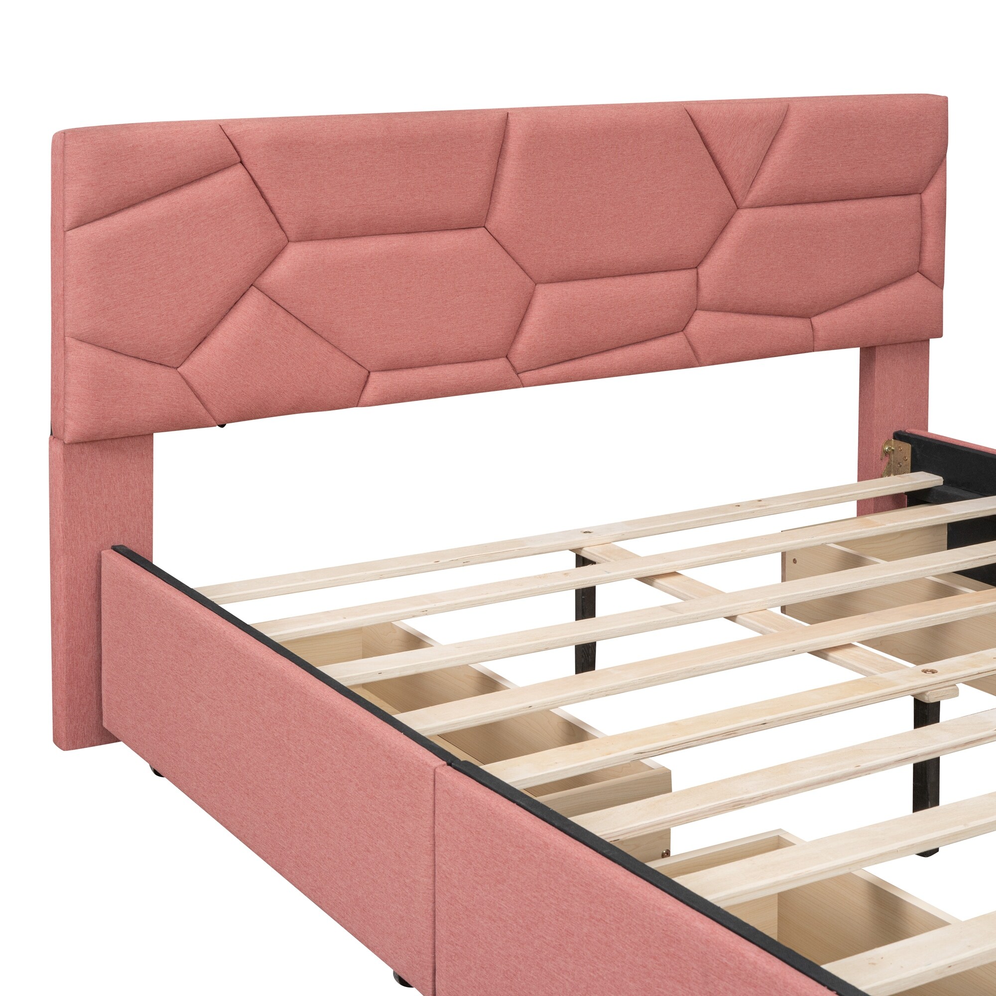 Queen Upholstered Platform Bed w/4 Drawers & Brick Pattern Headboard