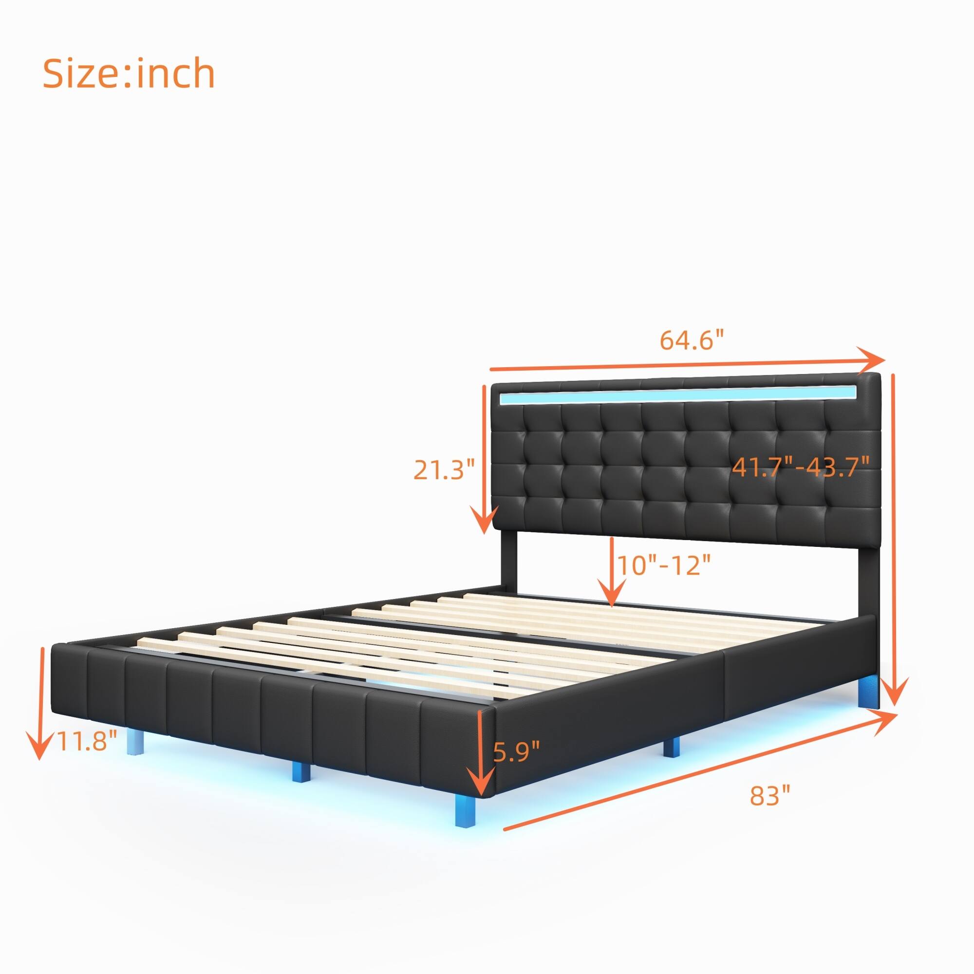 Queen Size Floating Platform Bed with LED Lights