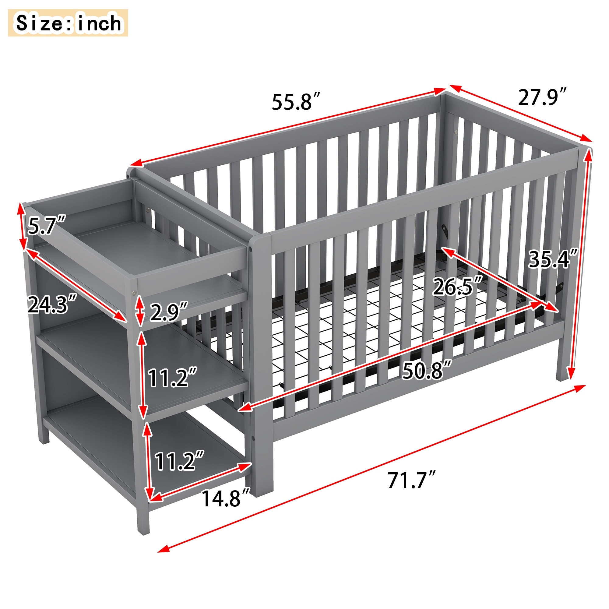 Convertible Crib/Full Size Bed with Changing Table