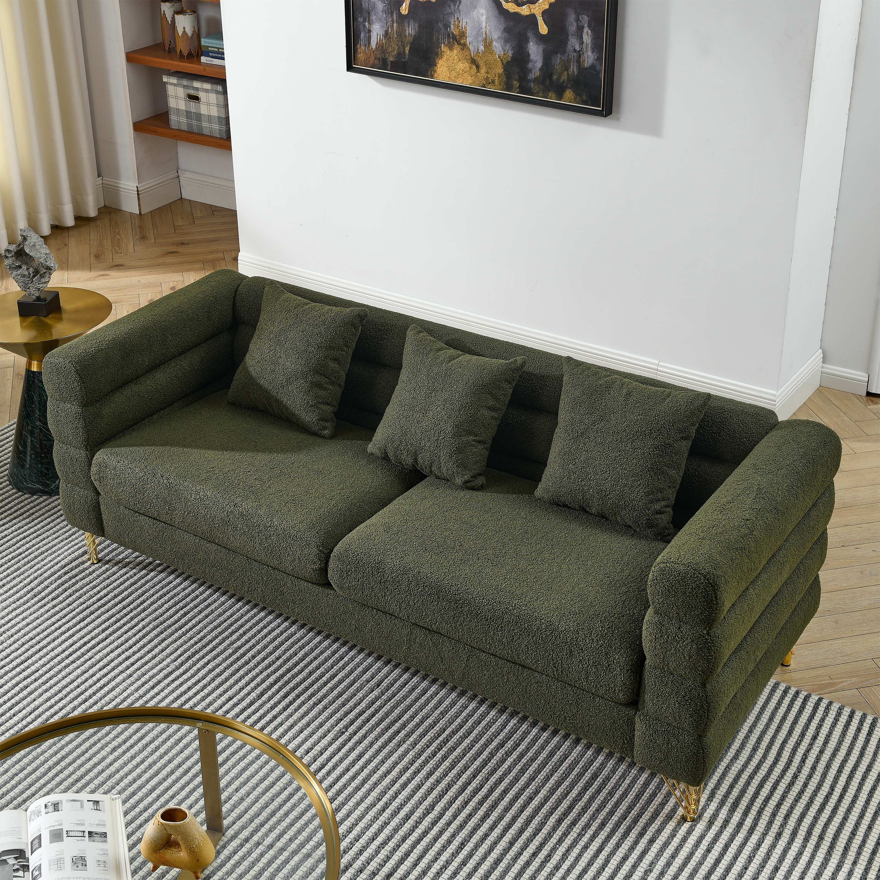 Soft Fabric Sofas w/ 3 Pillows, Comfy Sofa Loveseat Couch