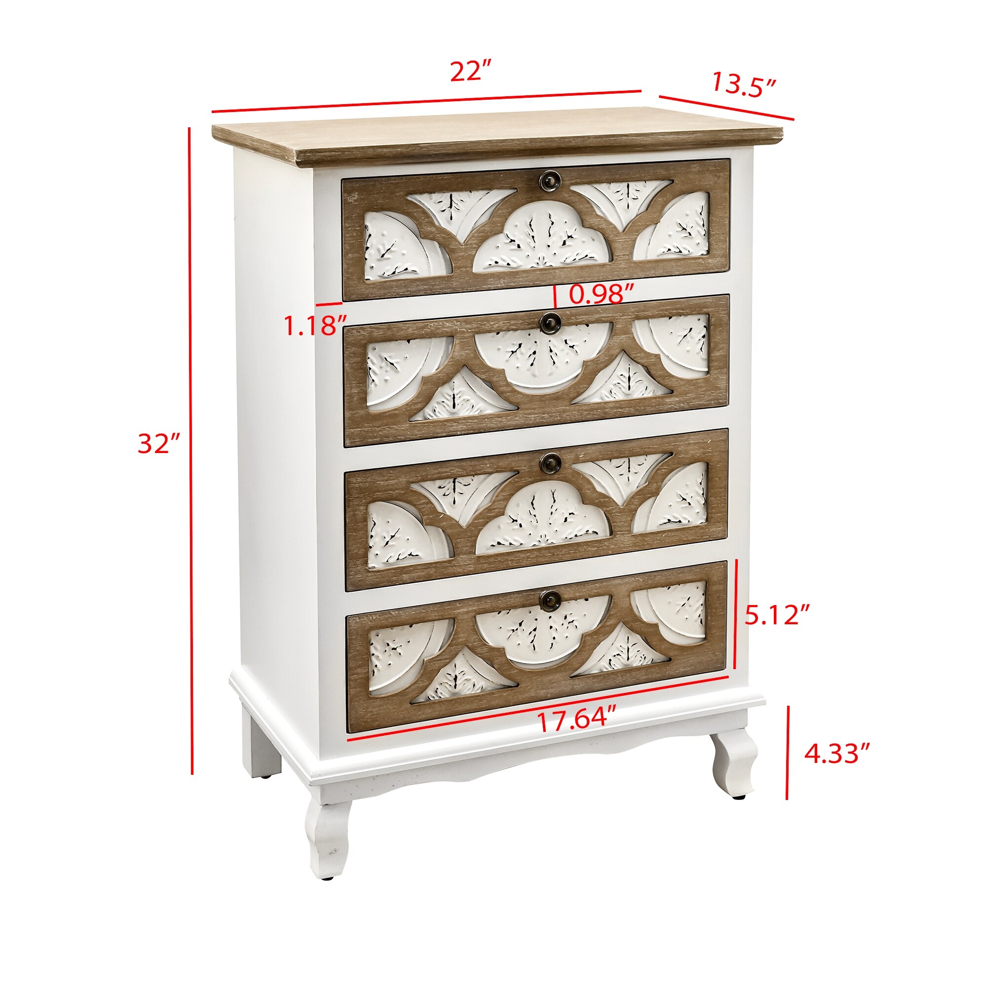 Vintage Accent Cabinet with Carved Detailing and Natural Wood Finish