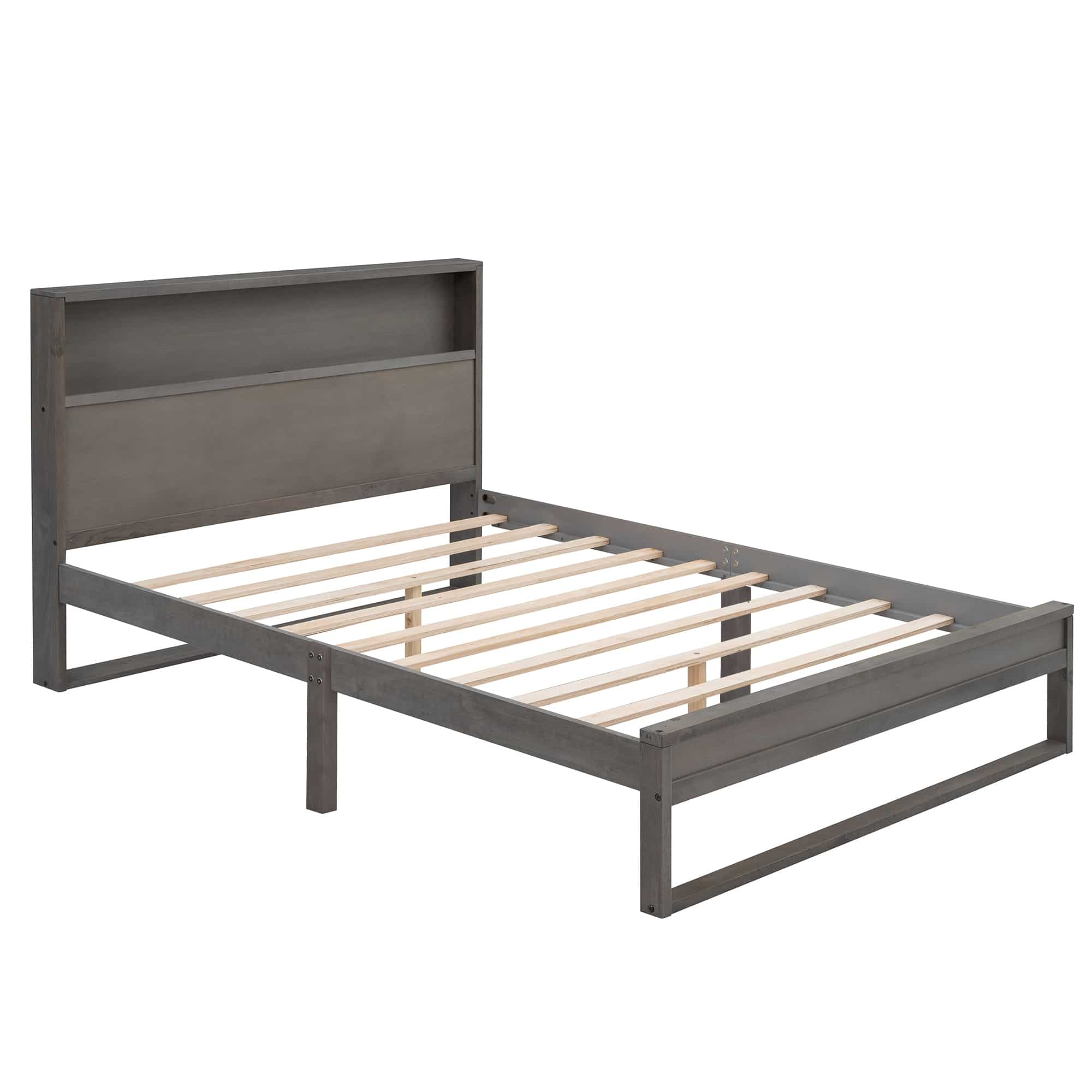 Platform Bed, Wood Platform Beds with Storage Headboard,Sockets and USB Ports Wooden Bed Frame for Bed Room
