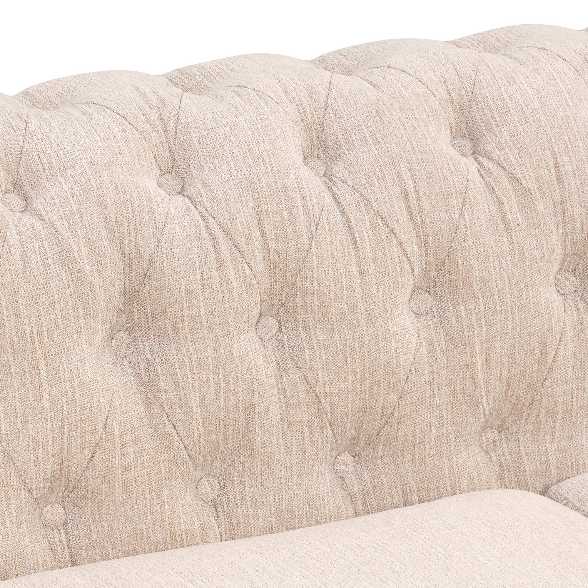 Beige Rolled Arm Accent Sofa Tufted Buttoned Backrest Loveseat Couch