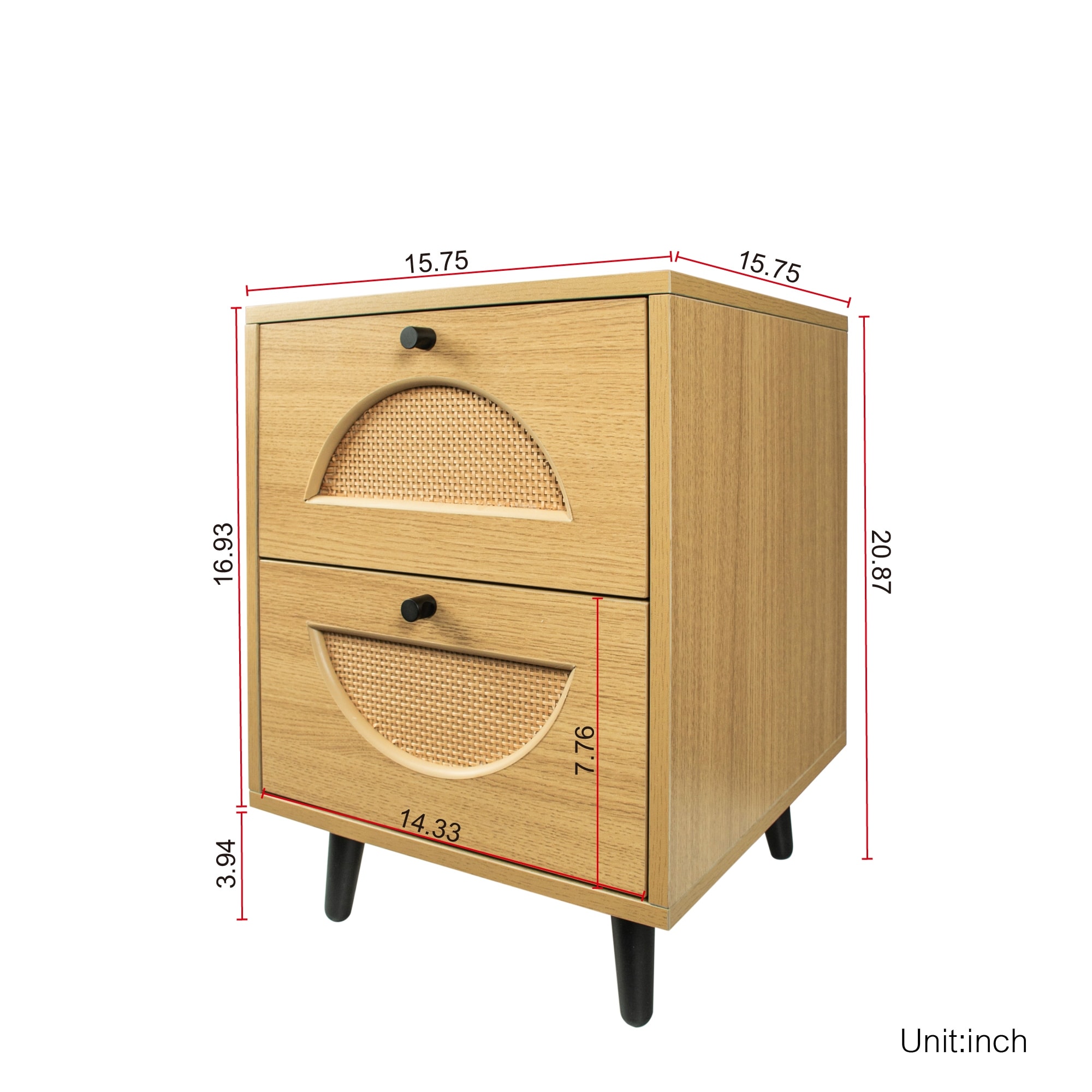16'' Oak MDF Sideboard Cabinet Nightstand with Two Roomy Drawers for Bedroom, Living Room - 15.75*15.75*20.87