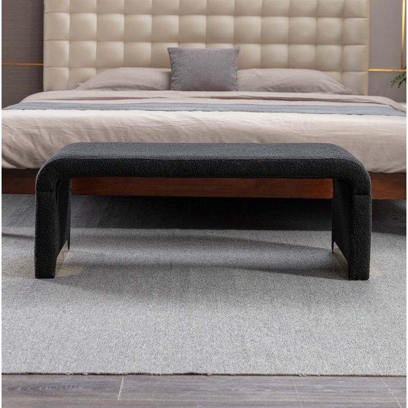 43.3'' Ottoman Bench with Boucle Fabric,End of Bed Bench with Golden Metal Legs