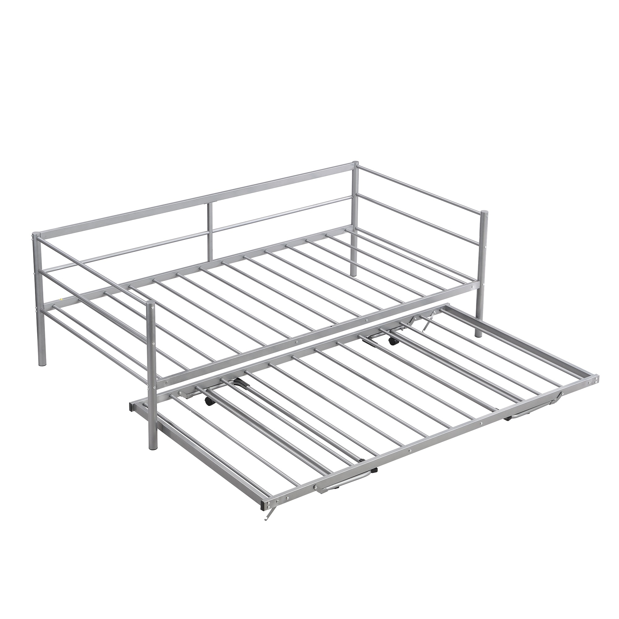 Twin Size Metal Daybed with Pop Up Trundle, Heavy-Duty Steel Sofa Bed