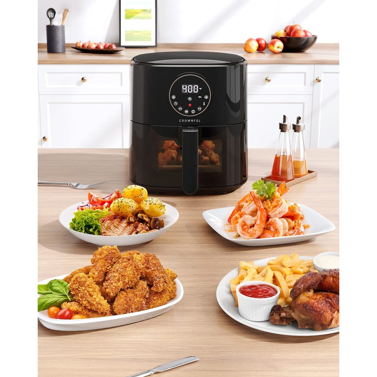 5 Quart Air Fryer with Viewing Window, Oilless Cooker, LCD Digital Touch Screen, 7 Cooking Presets and 53 Recipes