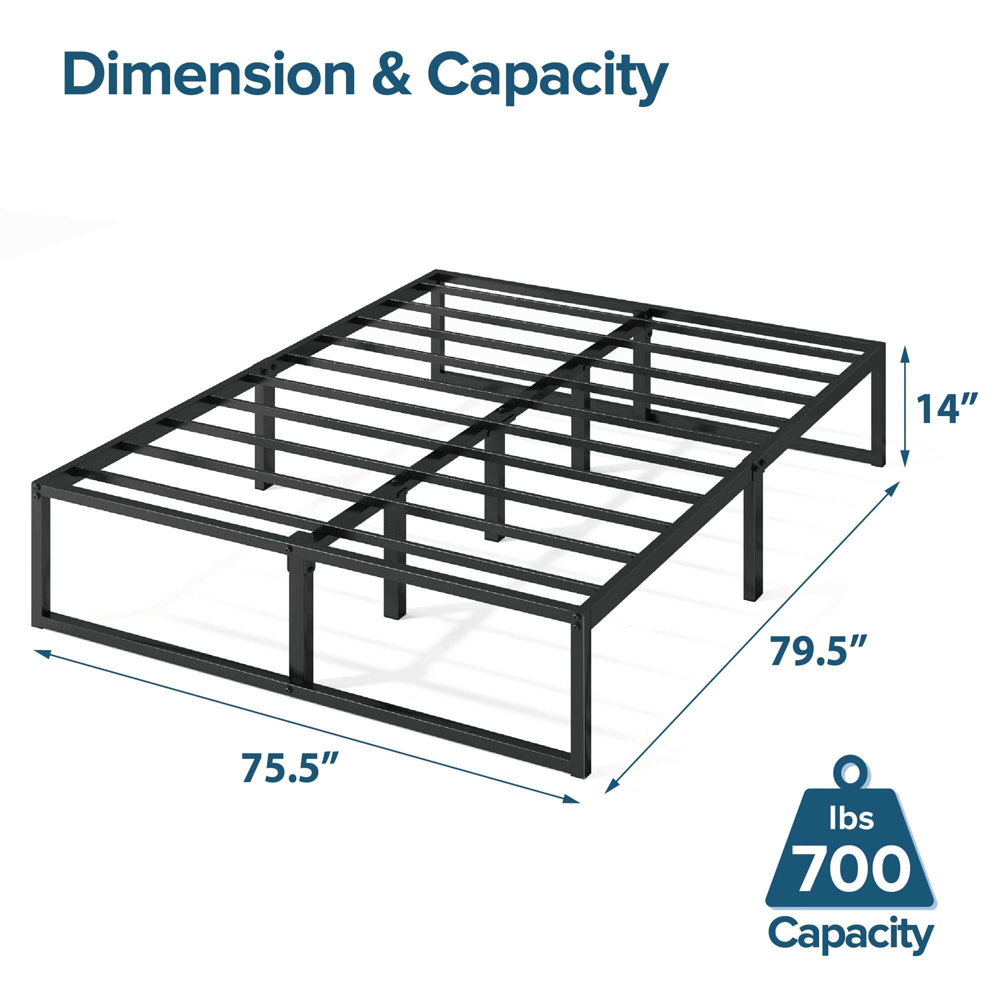 14 Inch Metal Platform Bed Frame, Mattress Foundation with Steel Slat Support, No Box Spring Needed, Easy Assembly