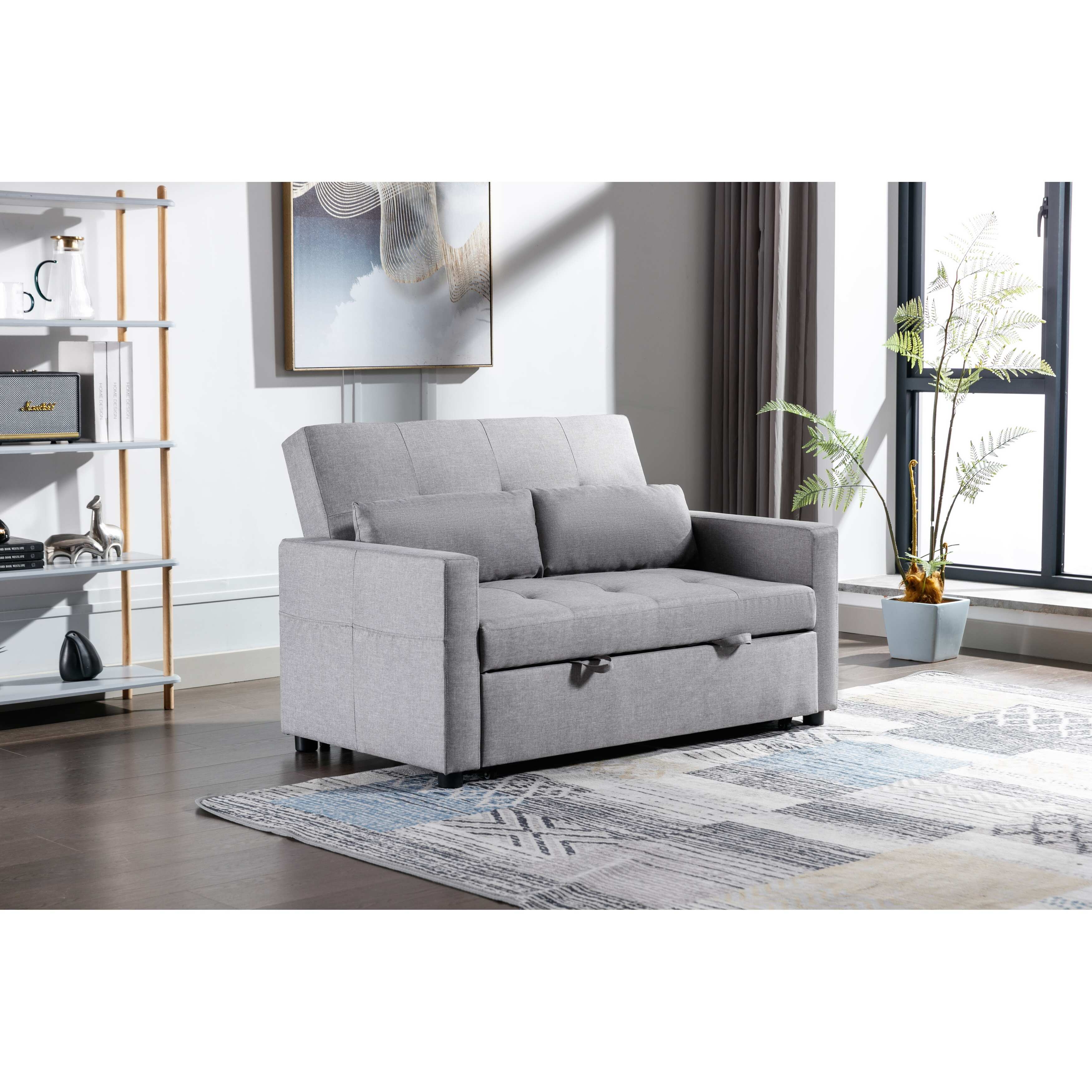 3-in-1 Convertible Slepper Sofa Pull Out Sleeper Loveseat w/Pillow