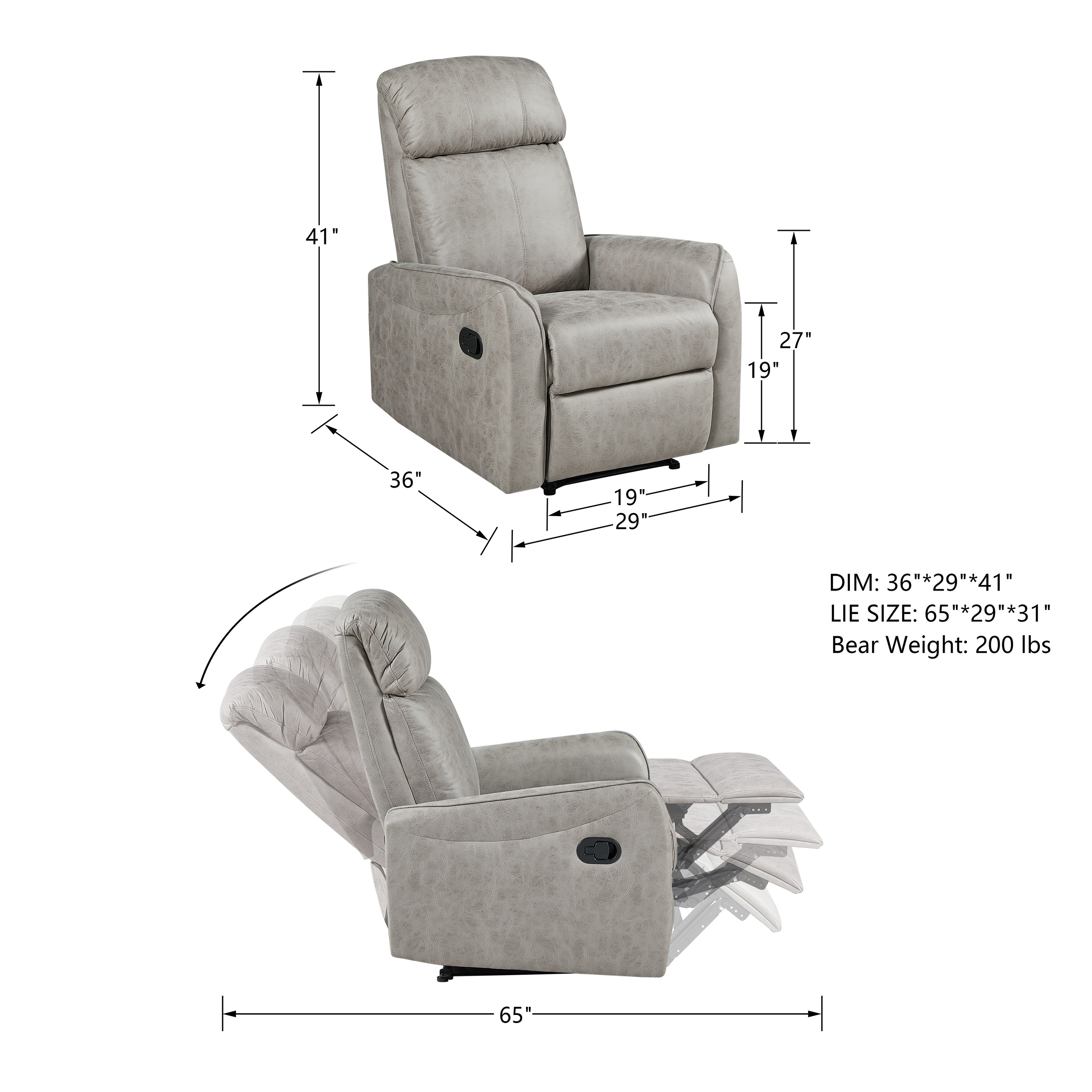 Technology Fabric Sofa Recliner Adjustable Armchair Theater Seating with Adjustable Footrest for Livingroom