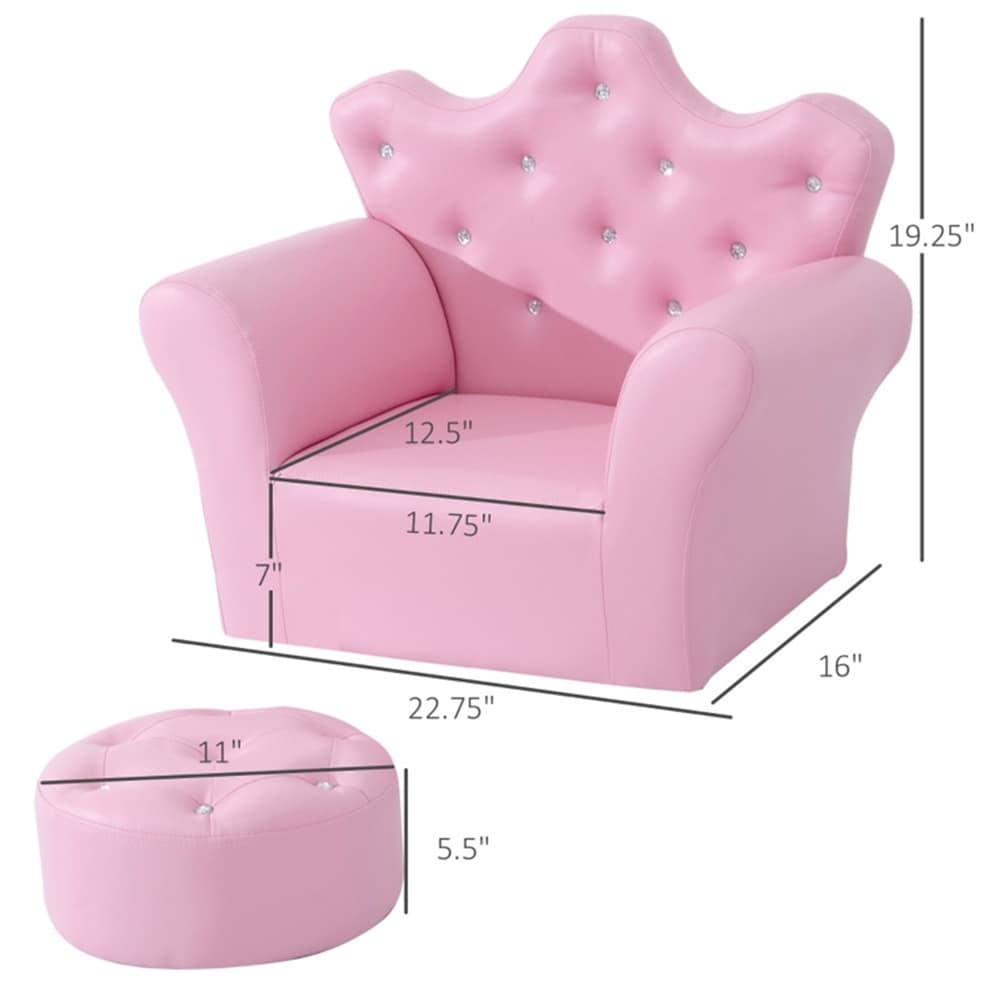 2Pcs Kids Sofa Set with Sofa and a Matching Footstool,Pink