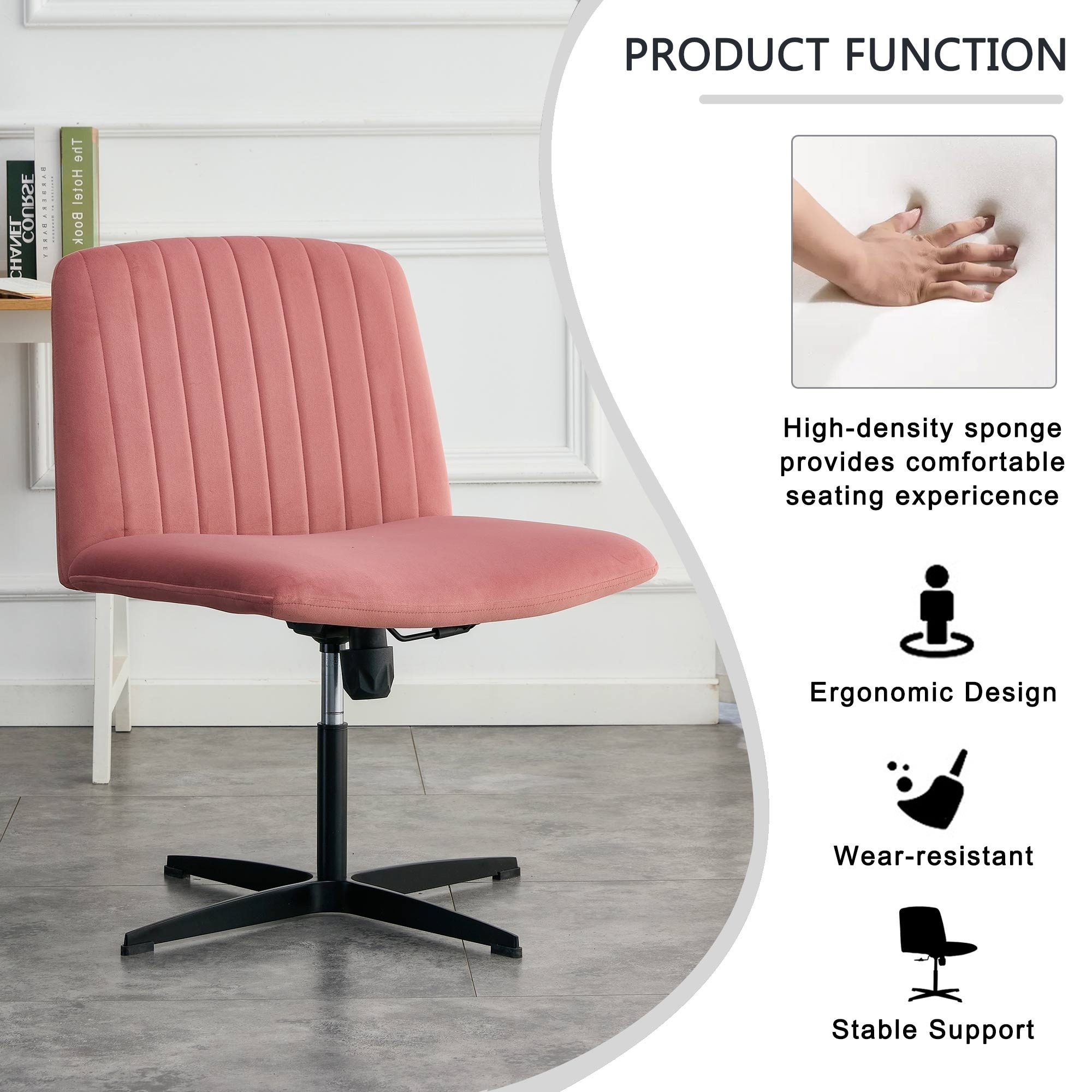 Pink Velvet Material. Home Computer Chair Office Chair Adjustable 360 °Swivel Cushion Chair