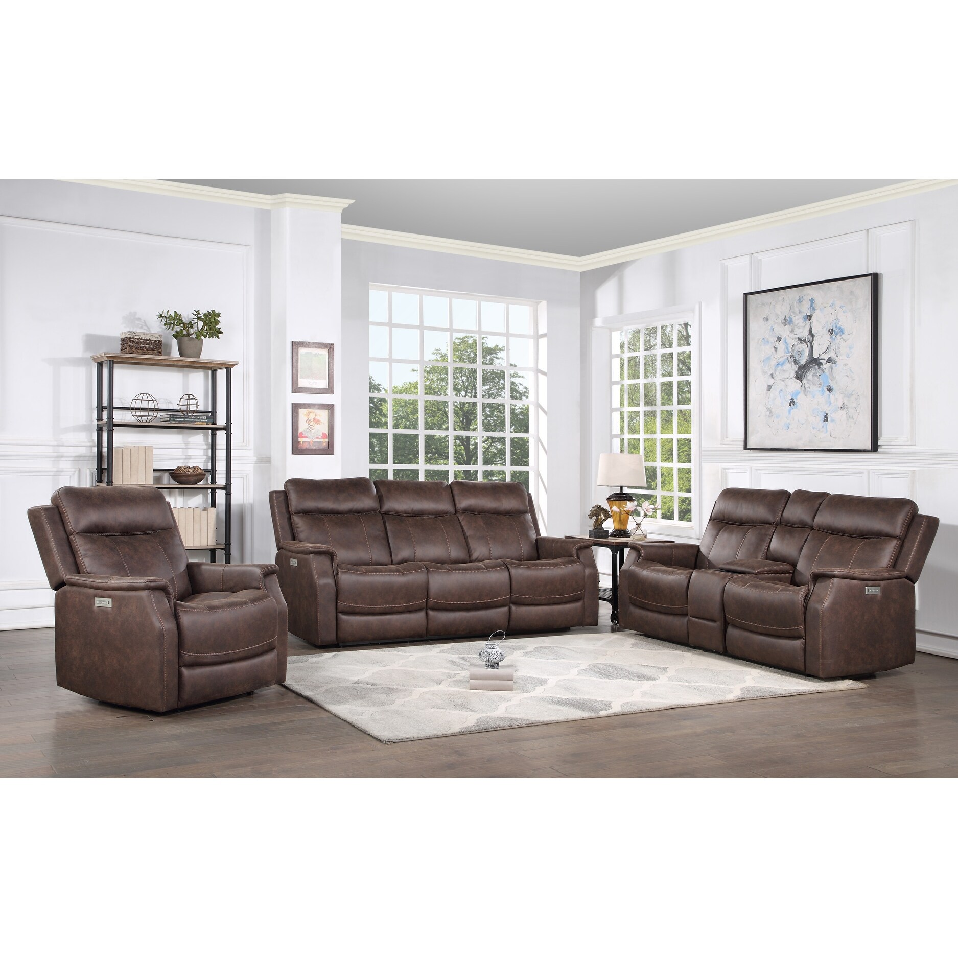 Leather Recliners Theater Seating Built-in USB Port Reclining Sofa
