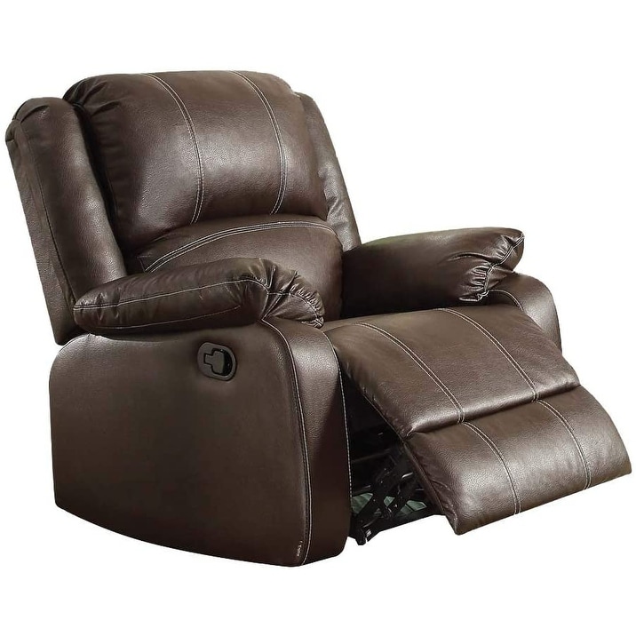 PU Faux Leather Rocker Recliner Metal Motion Recliner with Tight Back & Seat Cushion & Pillow Top Arms for Livingroom, Brown
