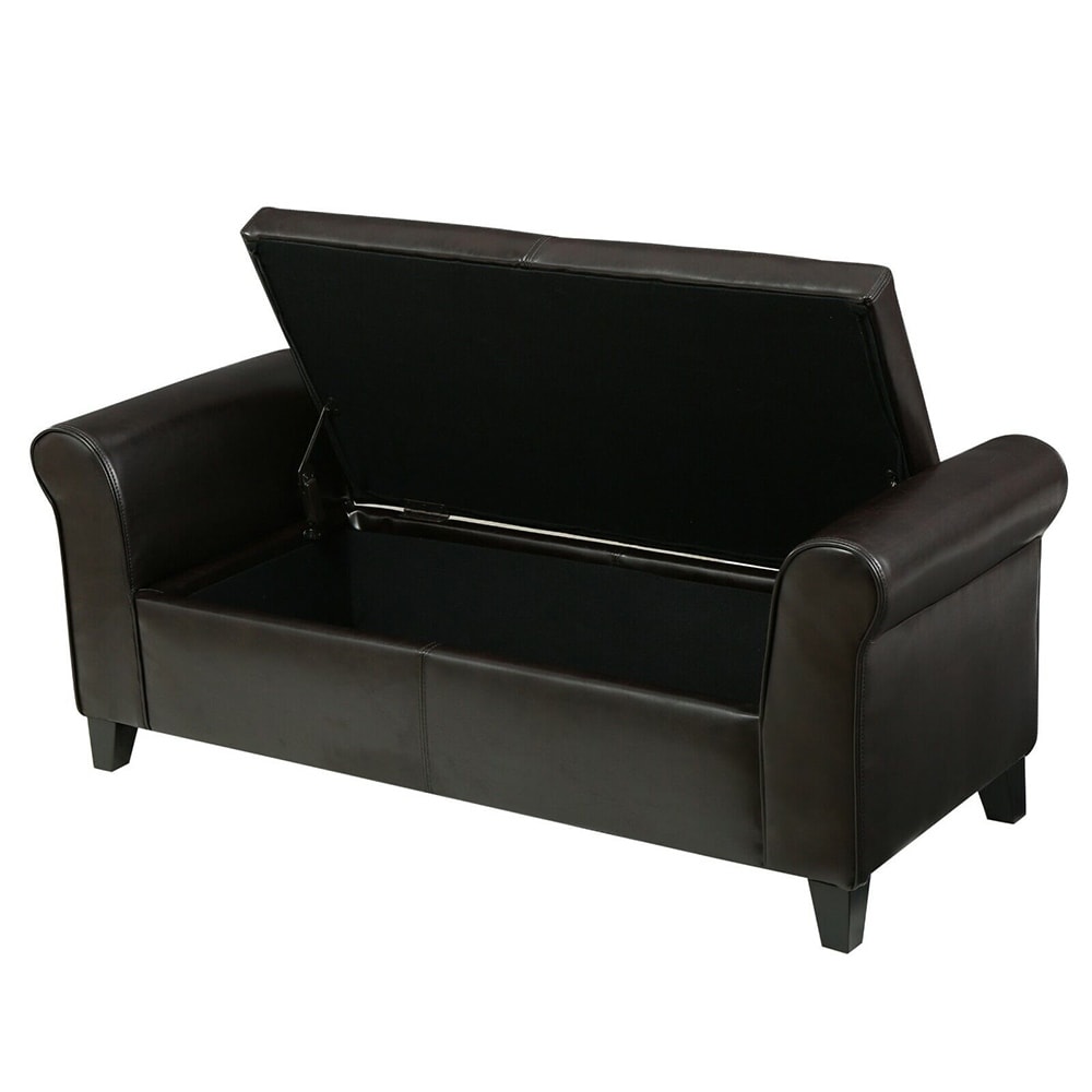 Contemporary Upholstered Storage Ottoman Bench with Rolled Arms