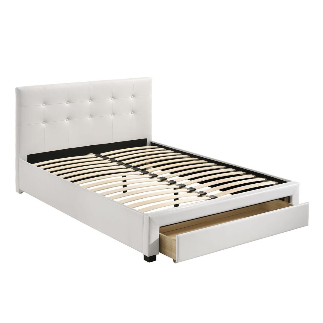 White Queen Size Storage Under Bed with Faux Leather upholstered